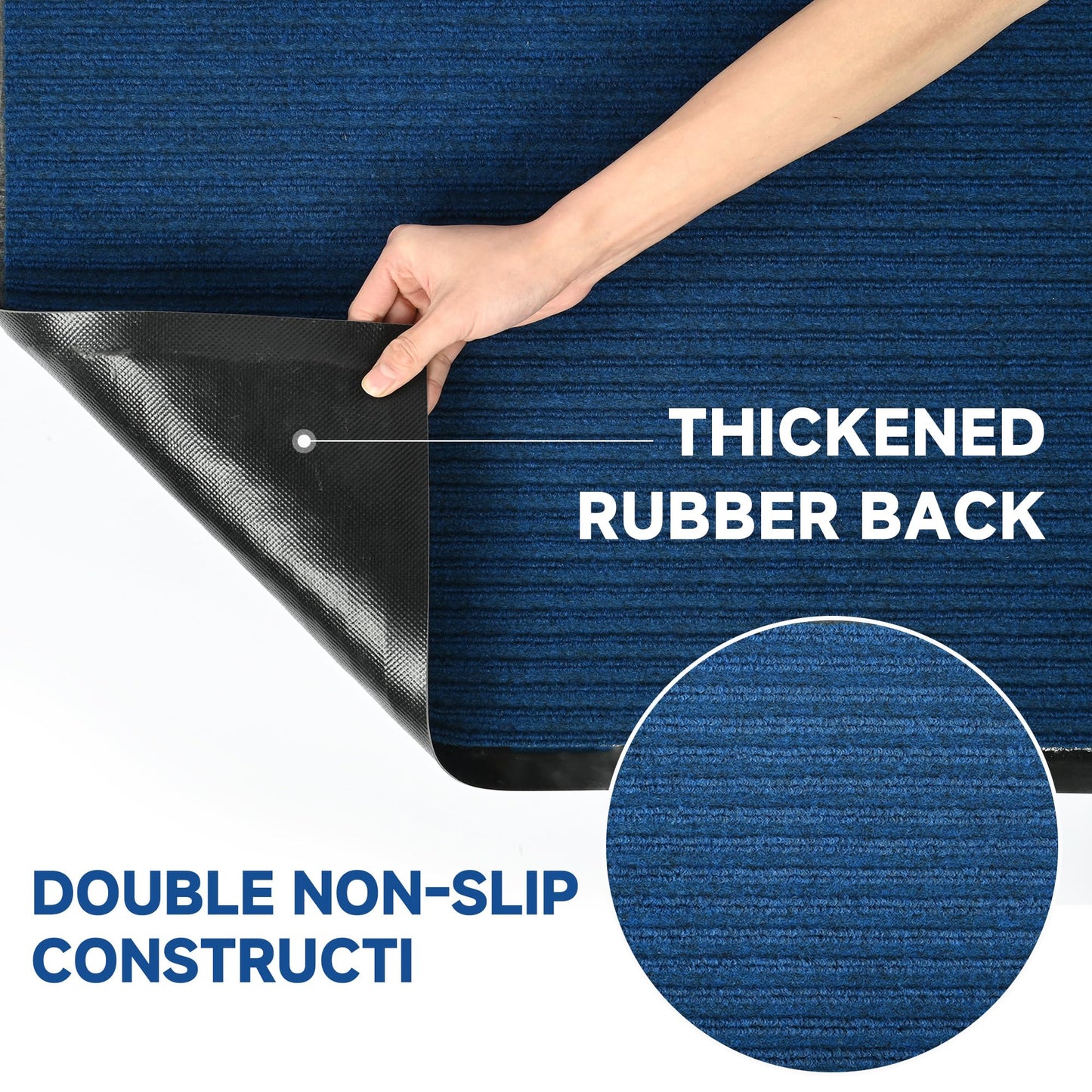 foriy 3x10ft Outdoor Floor Mat Commercial Runner Rug Heavy Duty Non Slip Entrance Rugs Indoor Outdoor Entryway Doormat with Rubber Back Waterproof Mat for Home Hotel Office (3'x10'Dark Blue)