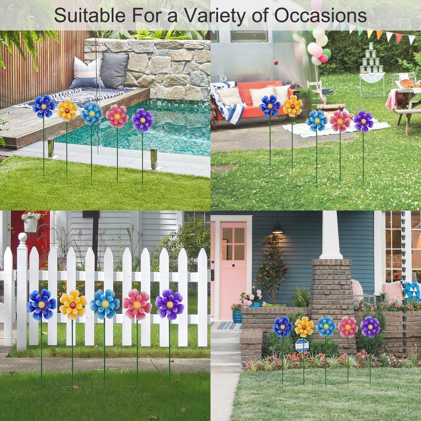 Metal Flower Wind Spinner Garden Lawn Stakes Yard Art, 27 Inch Windmill Outdoor Garden Iron Handicraft Lawn Ornament, Outside Front Porch Patio Yard Decor, 5 Pieces Outdoor Valentines Decoration Gift