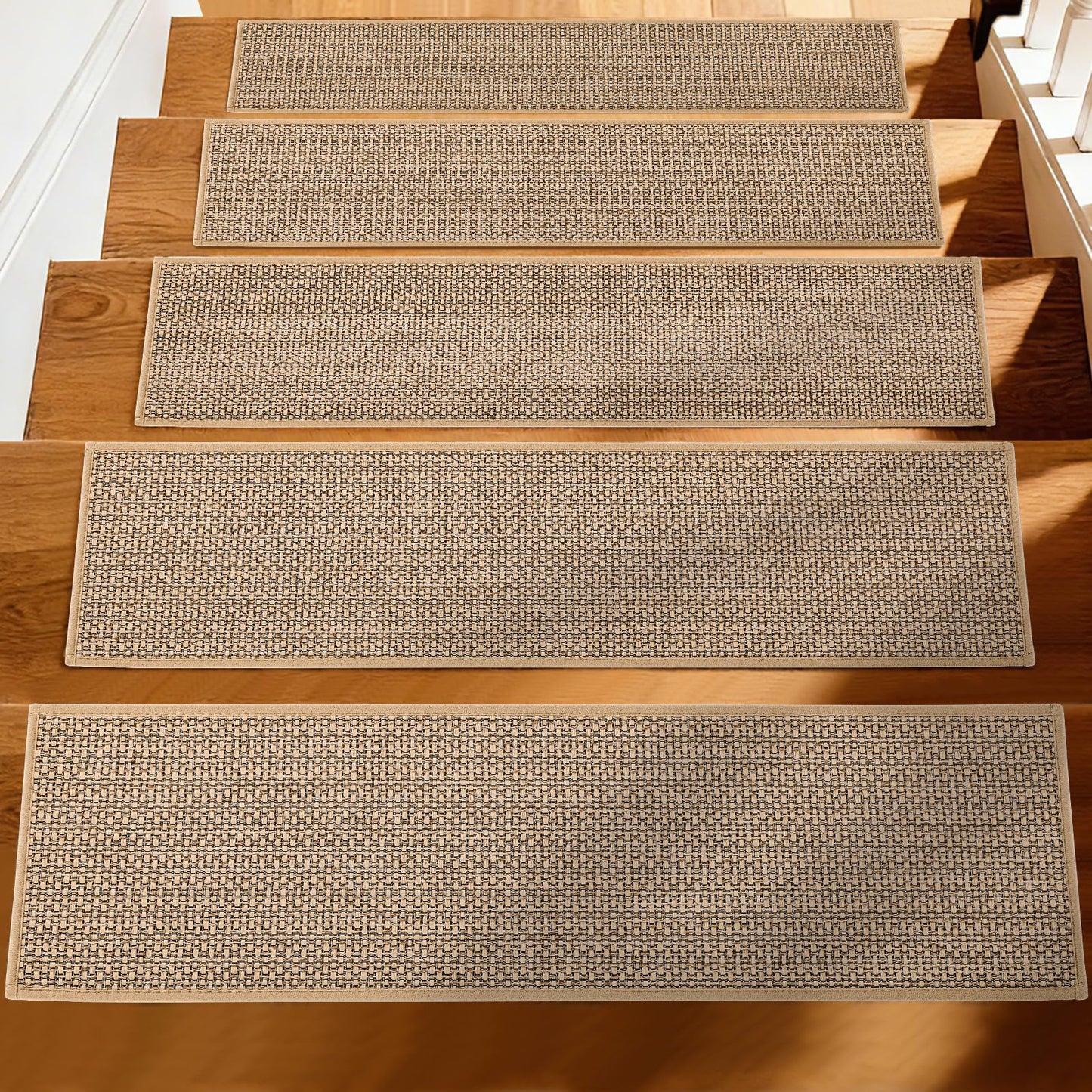 Carpet Stair Treads for Wooden Steps Indoor, 8x30 Inch Non-Slip Stair Runner & Treads for Wooden Steps with Reusable Adhesive -15-Pack (Beige), Safe for Kids, Elders, Pets