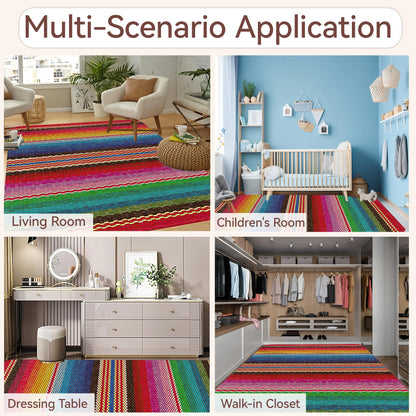 Mexican Ethnic Rug for Living Room 5x7,Boho Rainbow Stripes Machine Washable Area Rug Soft Stain Resistant Floor Large Carpet for Bedroom,Farmhouse,Dining Room,Kids Playroom