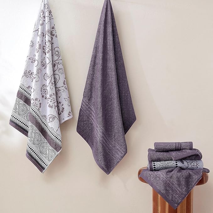 Modern Threads Ophelia 6-Piece 100% Cotton Towel Set – Reversible Yarn Dyed