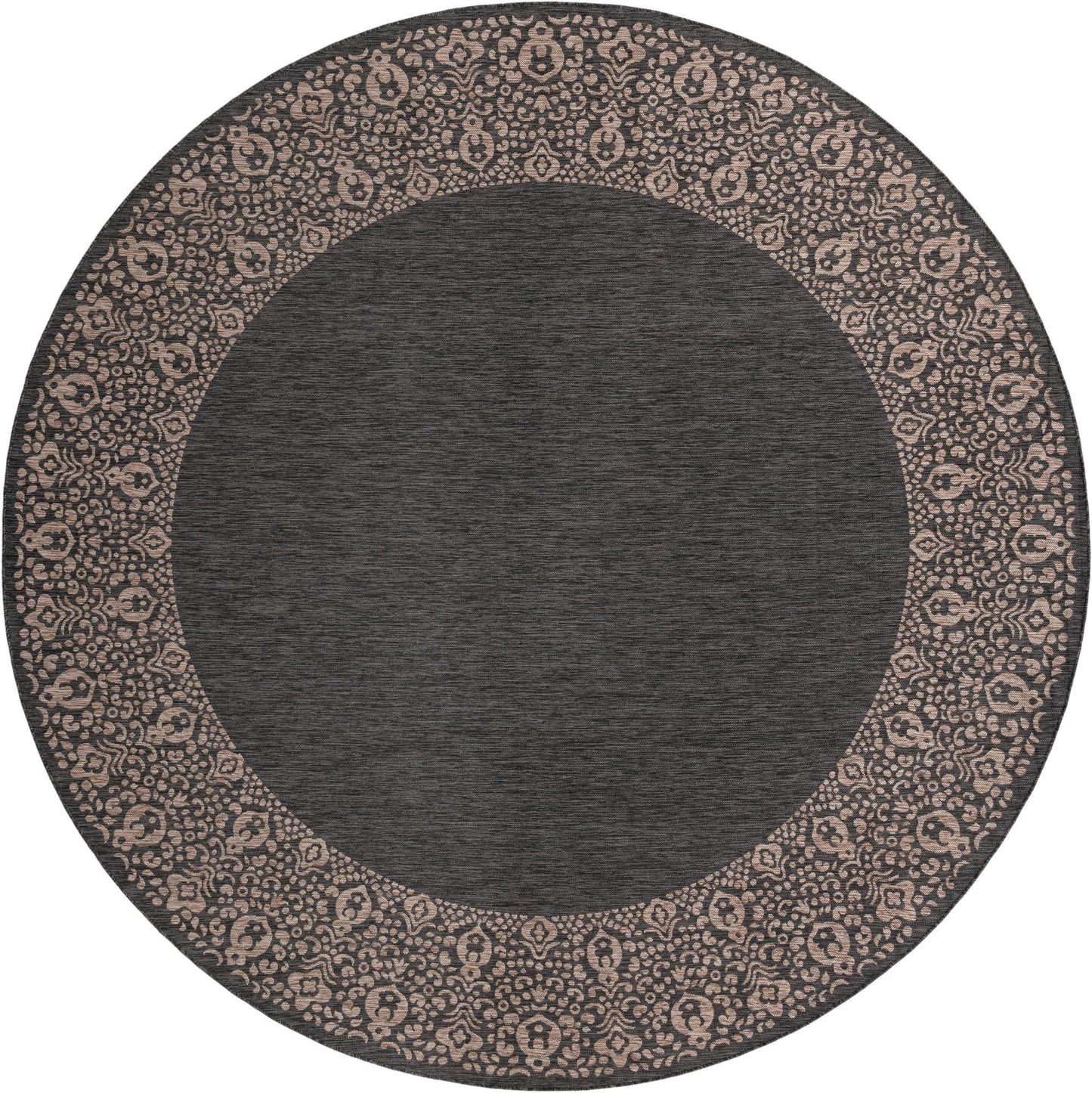 Unique Loom Outdoor Border Collection Area Rug - Floral Border (13' Round, Charcoal Gray/ Beige)