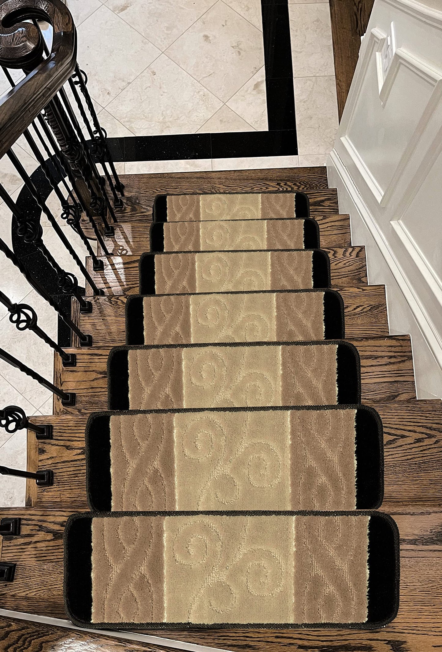 Gloria Rug High Pile Skid-Resistant Rubber Backing Gripper Carpet Stair Treads - Washable Stair Mat (Set of 7), 8.5" x 26" (2203 BGE)…