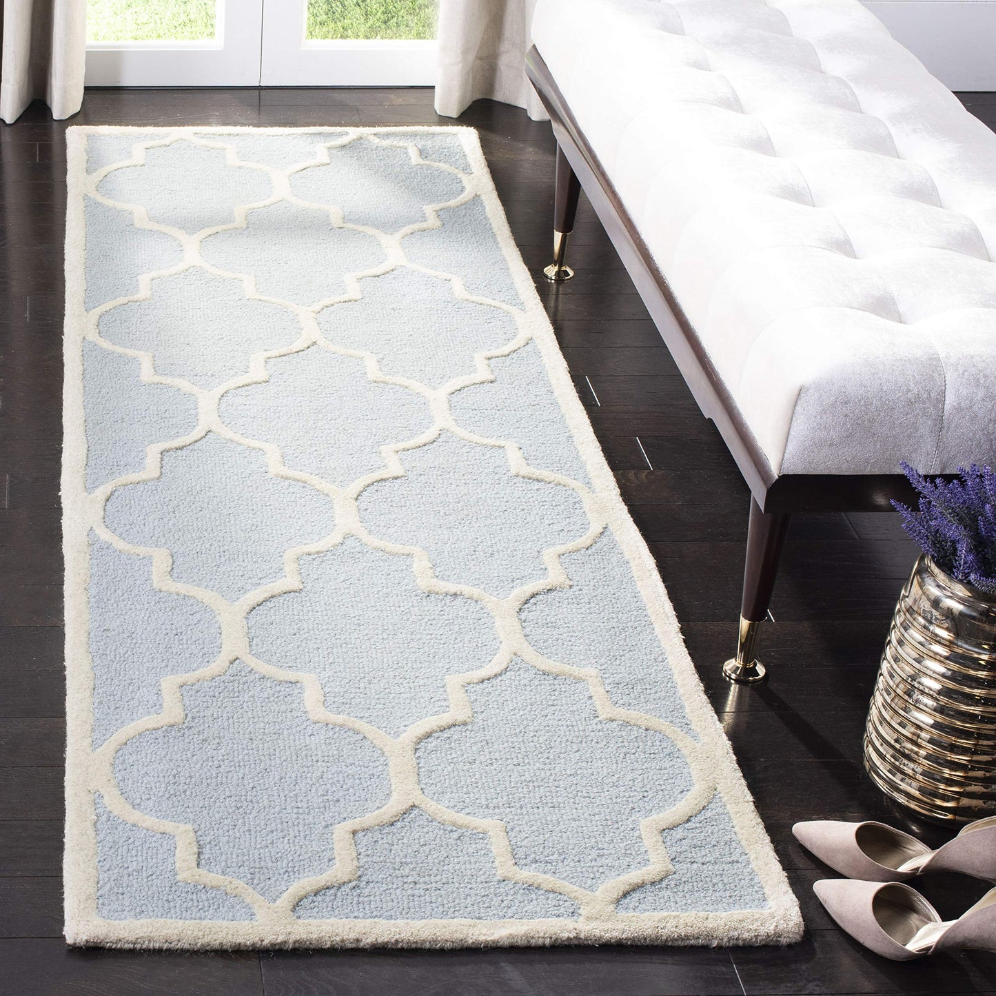 SAFAVIEH Cambridge Collection Runner Rug - 2'6" x 8', Light Blue & Ivory, Handmade Moroccan Trellis Wool, Ideal for High Traffic Areas in Living Room, Bedroom (CAM134A)