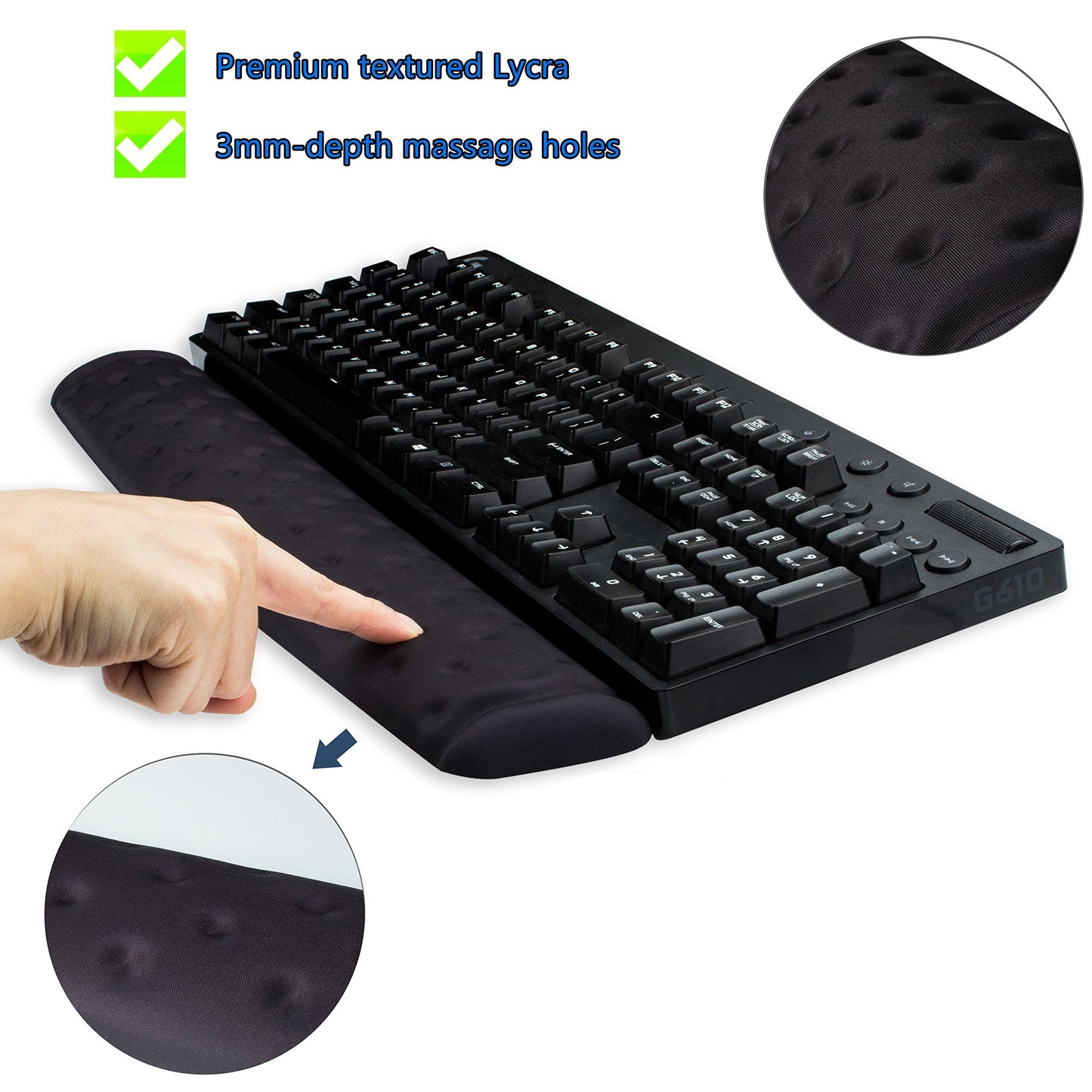 BRILA Keyboard Wrist Rest Support Cushion Pad for Computer, Laptop, Office Work, PC Gaming - Memory Foam Gel with Massage Holes Design - Non-Slip Easy Typing Wrist Pain Relief (Black Keyboard Pad)