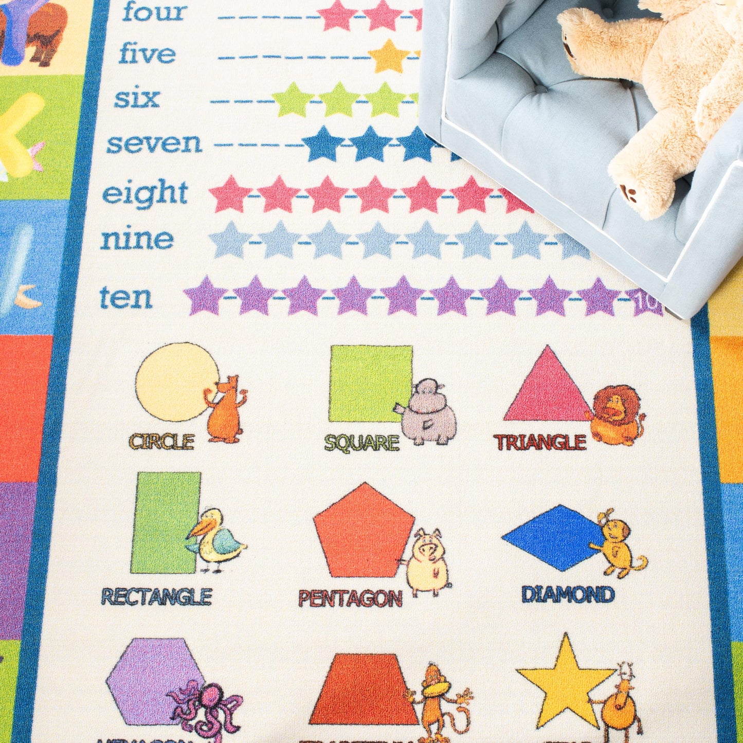 SAFAVIEH Washable Rug Kids Playhouse Collection - 3'3" x 5'3", Beige & Blue, Slip Resistant & Easy to Clean, Ideal for Kids Room, Playroom, Nursery, Boys & Girls Room (KPH225A)