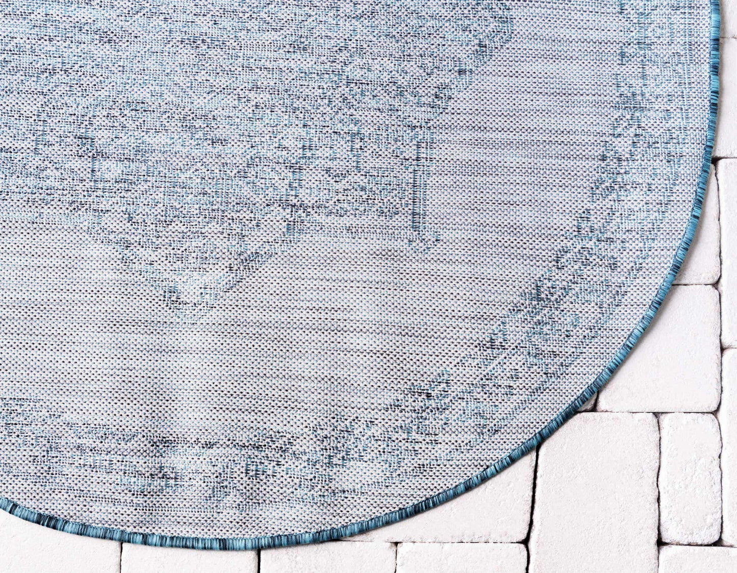 Unique Loom Outdoor Traditional Collection Area Rug - Antique (4' 1" Round, Teal/ Gray)