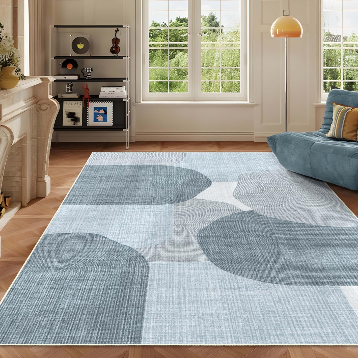 Castage Large Modern Area Rugs 8x10 Washable Rug for Living Room Bedroom Dining Room,Boho Abstract Geometric Non Slip Carpet,Blue Grey