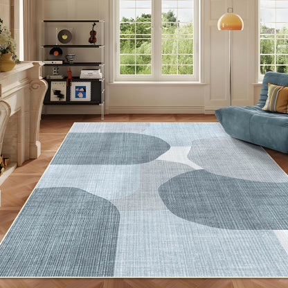 Castage Large Modern Area Rugs 8x10 Washable Rug for Living Room Bedroom Dining Room,Boho Abstract Geometric Non Slip Carpet,Blue Grey