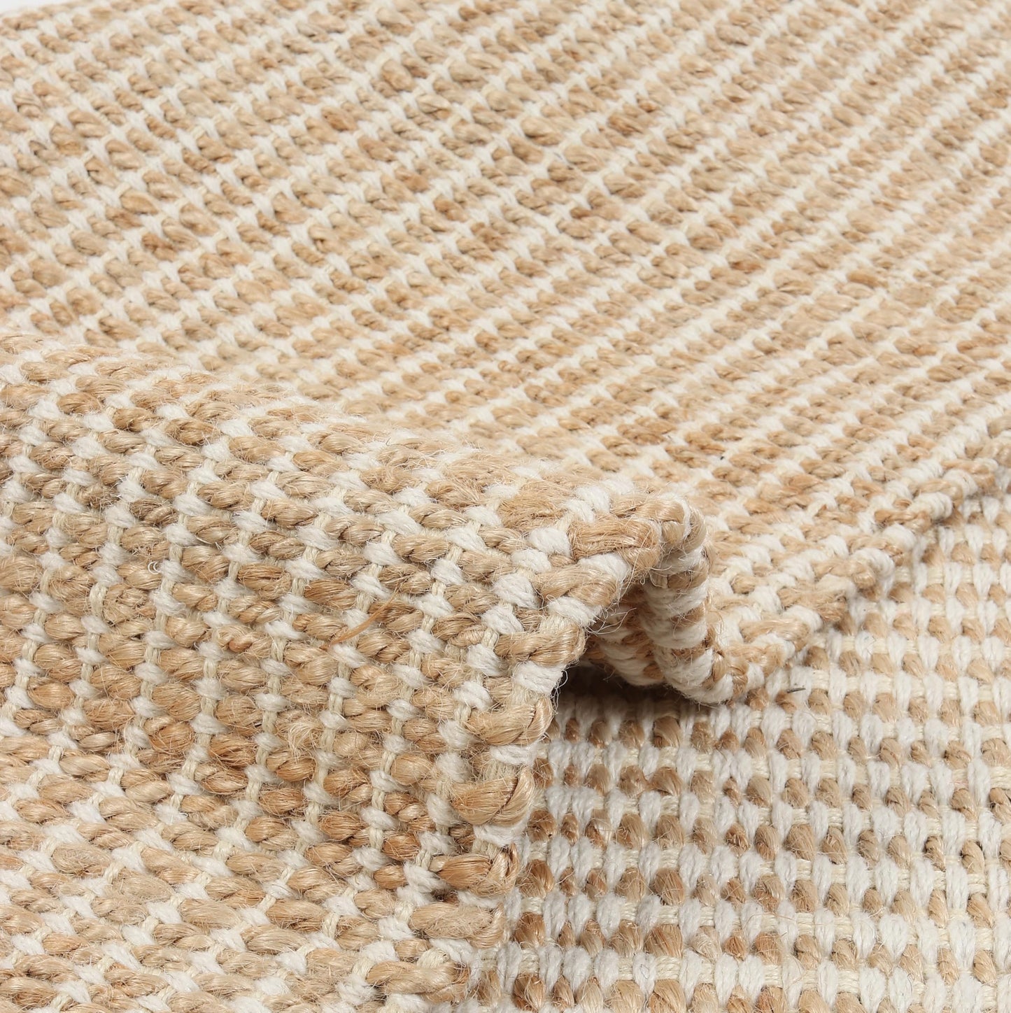 RUSVILLA 10x14 feet Natural Jute & Wool Area Rug,– Handwoven Mini Check Natural Fiber Rug with 4" Border, Neutral Boho Farmhouse Rug for Living Room,Dining Room,Bedroom | 0.6" Pile (10' x 14')
