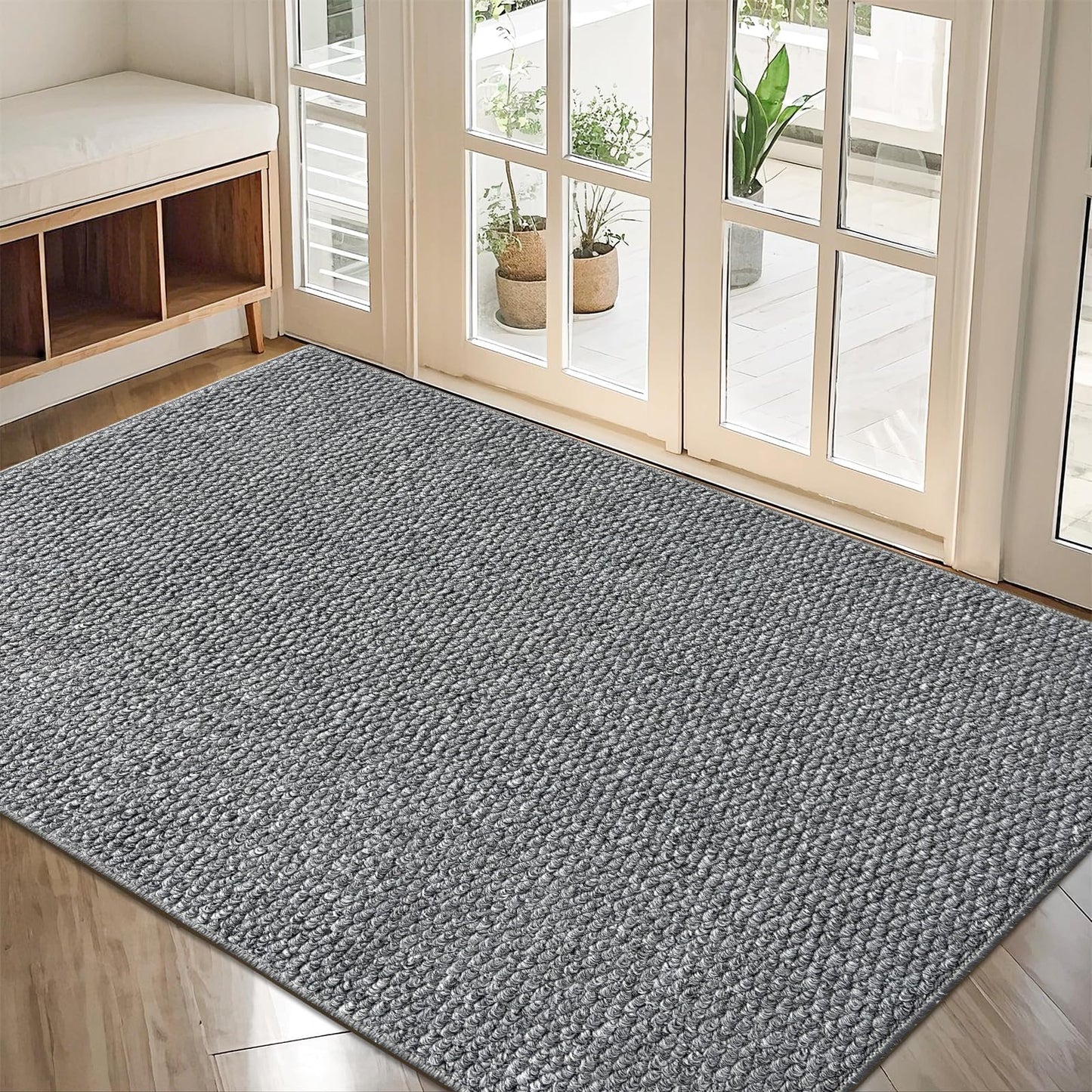 Indoor Door mat 32"x48", Dirt Trapper Door Mat, Non-Slip Washable Entrance Mat, Dirt Resistant and Absorbent Welcome Mat,Low-Profile Doormat for Entryways, Front Doors, and Indoor Entrances, Grey