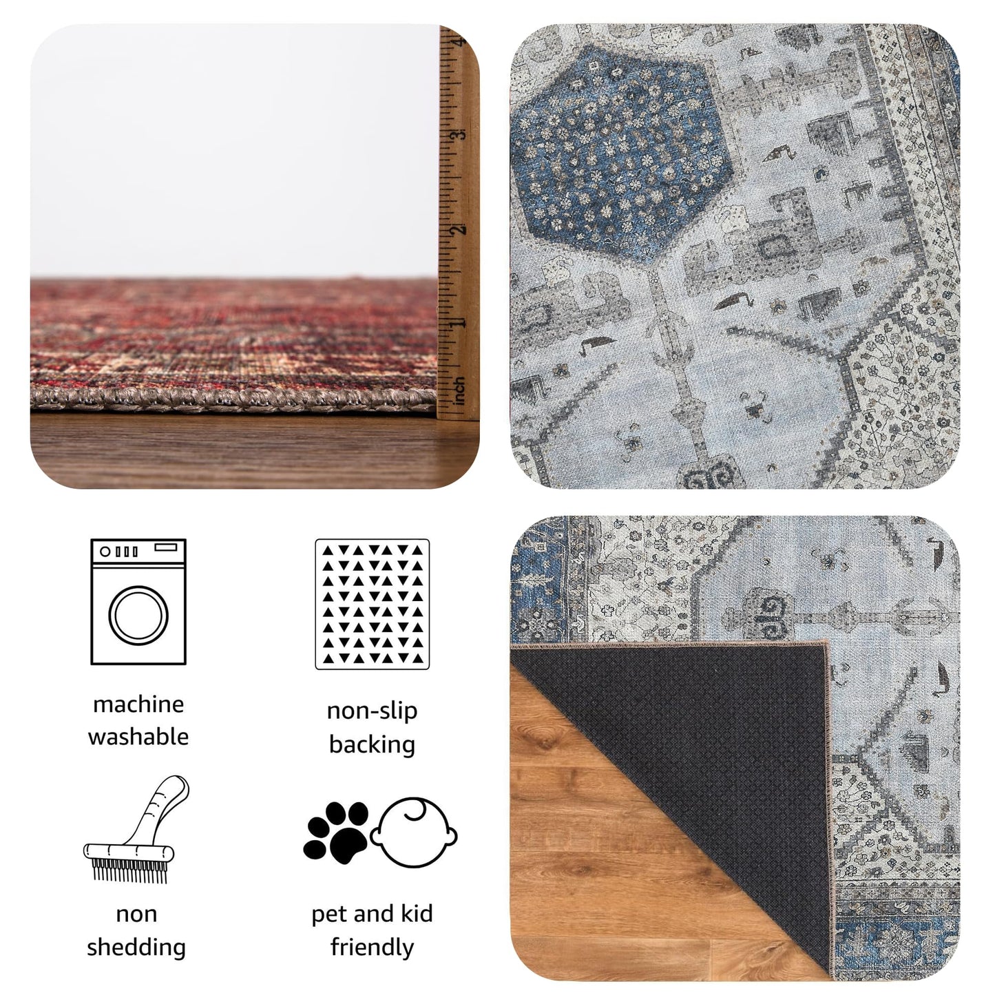 Keen Home Design 2x3 Rug - Machine Washable Entry Rug with Non-Slip Backing, Ideal for Enteryway, Kitchen, Bathroom, Laundry Room - Vintage, Easy Clean, Durable, Low Pile Rug - (2' x 3')