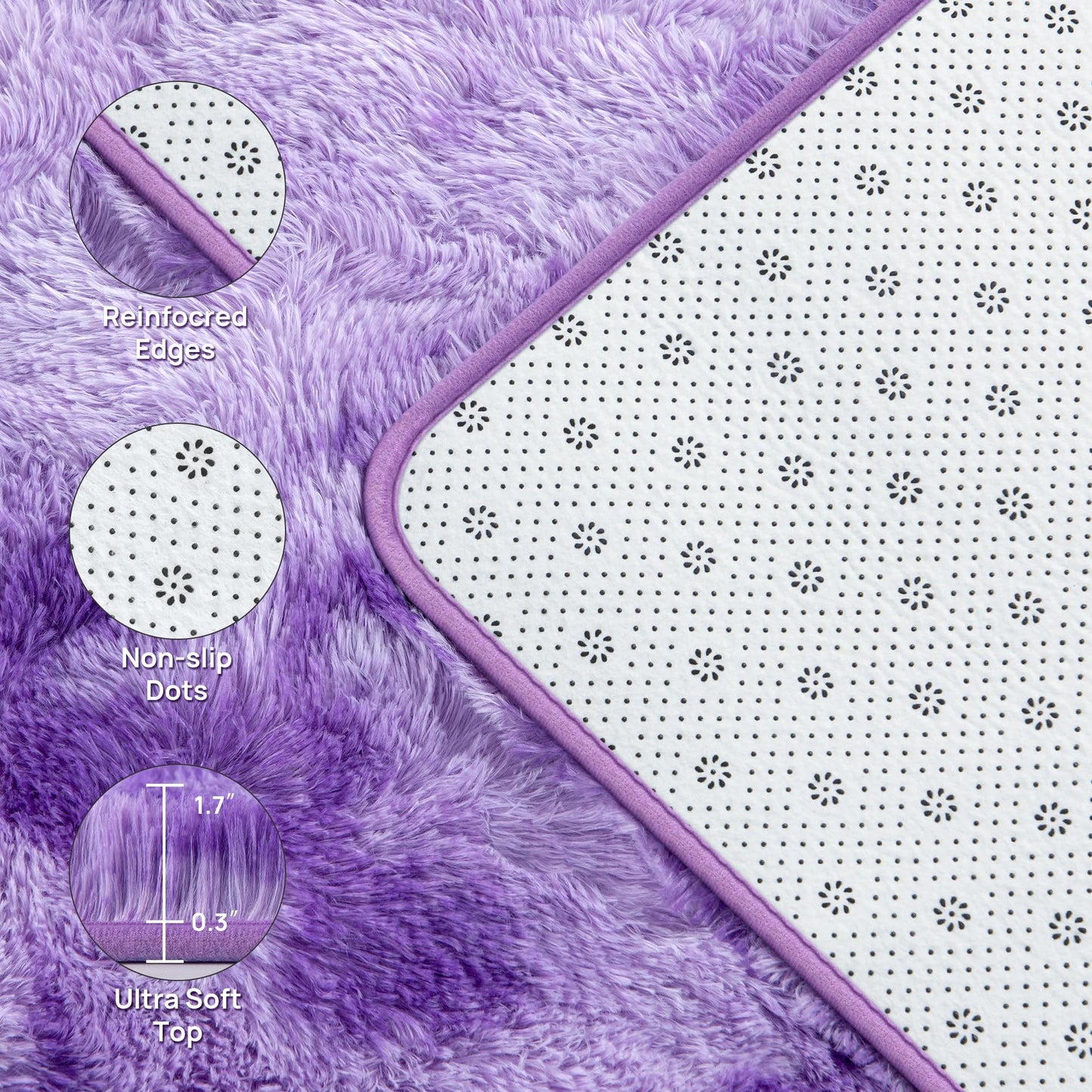 Deerhoo Soft Modern Shaggy Fluffy Carpets for Living Room Bedroom Girls Room Nursery Home Decor, 4 X 6 Tie-Dyed Plush Fuzzy Rugs, Indoor Carpet Shag Area Rug for Kids Room, Purple