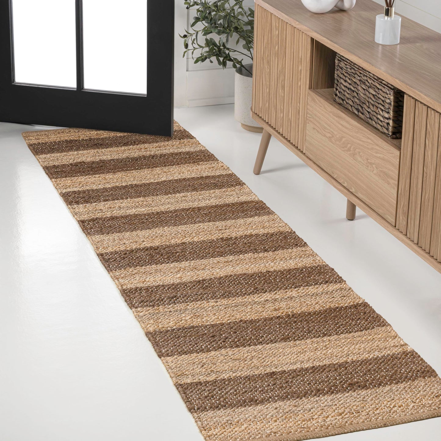 JONATHAN Y Jayden Woven Jute Stripe Natural/Brown Runner Rug, 2x10, Rustic, Farmhouse, Traditional, Lodge, Easy-Cleaning for Living Room, Bedroom, Kitchen, Non-Shedding (NRF202A-210)