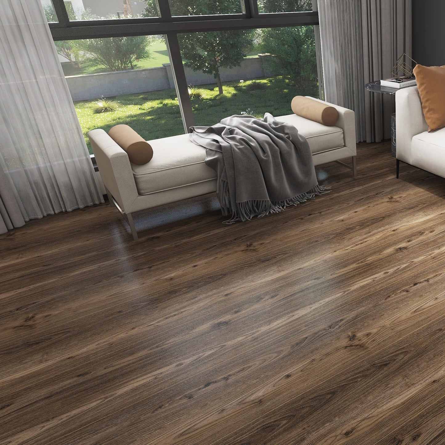 Lareko Wood Peel and Stick Vinyl Flooring Roll – 197" Length 12" Width Floor Tile - Dark Brown Self-Adhesive Sheet Flooring Waterproof, Wide Plank for,Bathroom,Bedroom, Kitchen (16 Sq.Ft