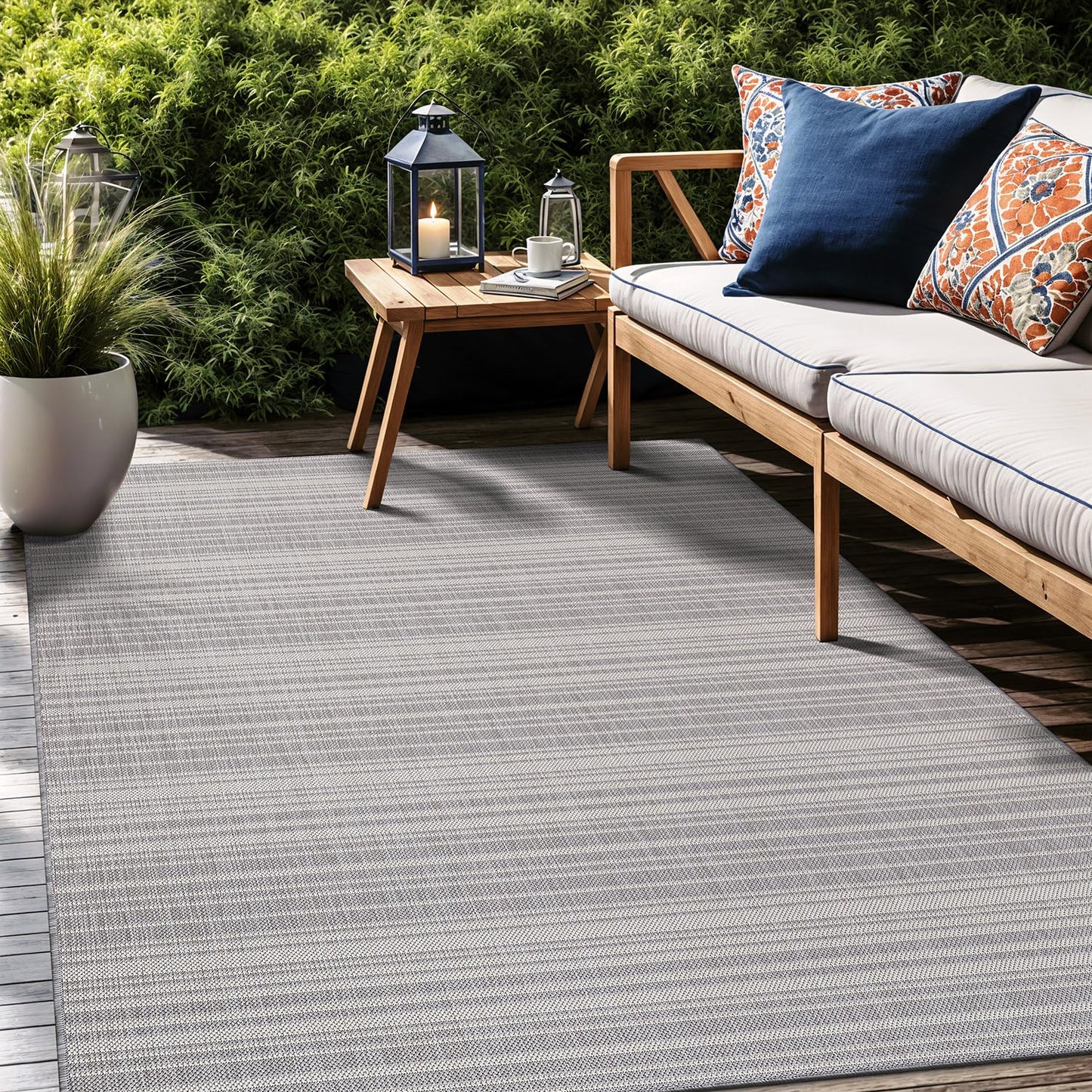 Luul Home Stripe Outdoor Rug 5x7 Washable Outside Carpet for Indoor Patio Porch Waterproof Easy Cleaning Non Shedding Area Rugs Gray 5 x 7