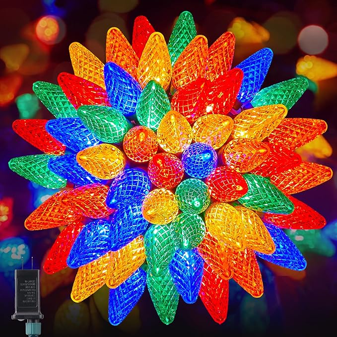C9 Outdoor Christmas Lights, 33 FT 50 LED C9 String Lights, 8 Modes & Timer Connectable Waterproof for Christmas Tree light Indoor Outdoor Roofline Patio Outside Yard Holiday Xmas Decor, Multicolor