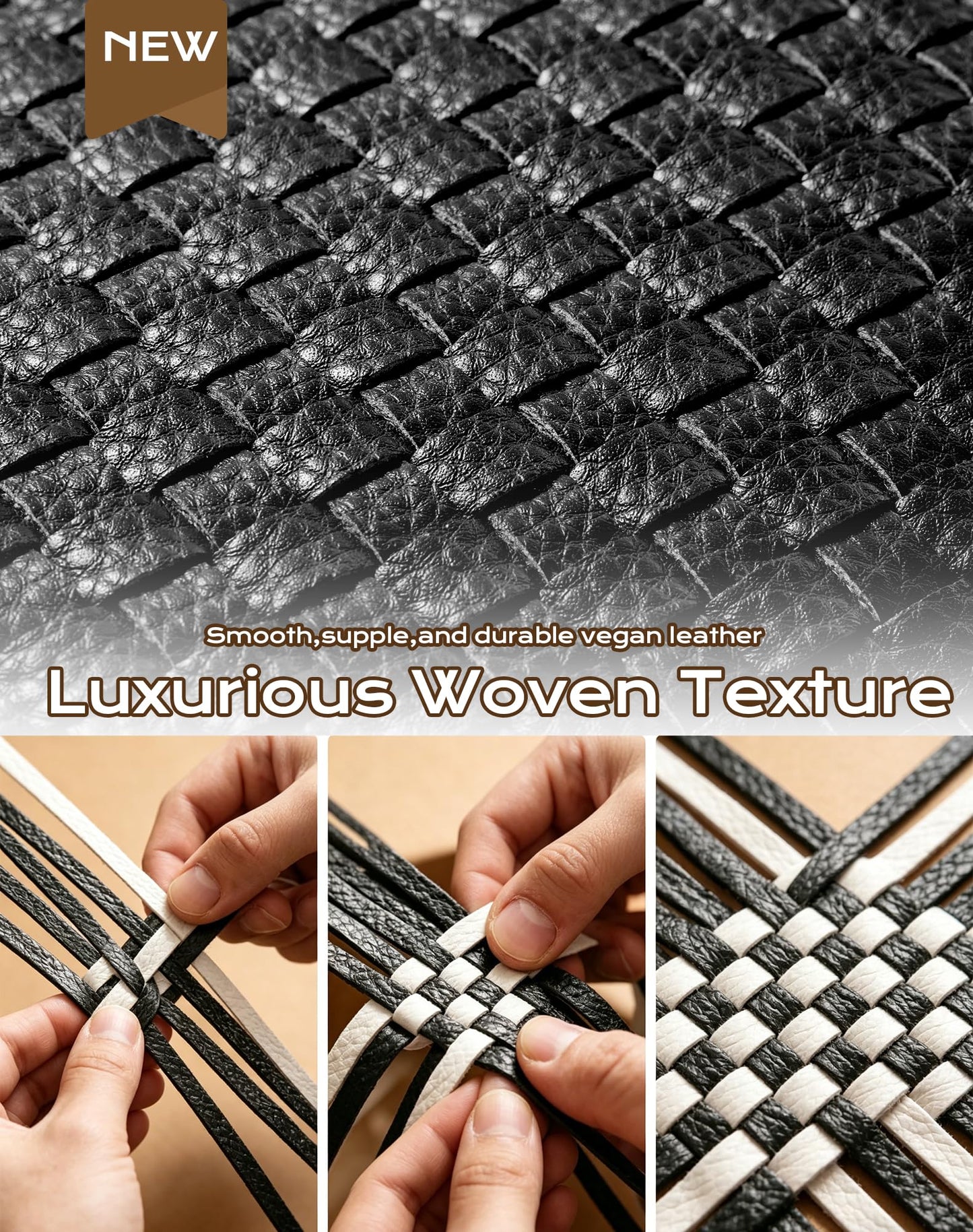Trendy Woven Checkered Crossbody Bum Bag for Women，PU Leather Checkered Purse Fanny Packs Belt Bag (Woven Bum Bag - Pure Black)