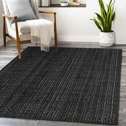 Seavish Modern Area Rugs, 3'x5' Black Cotton Woven Laundry Room Rug, Farmhouse Bathroom Runner Rugs, Low Pile Rustic Home Decor Neutral Rug for Entryway Bedroom Living Room Patio Doorway