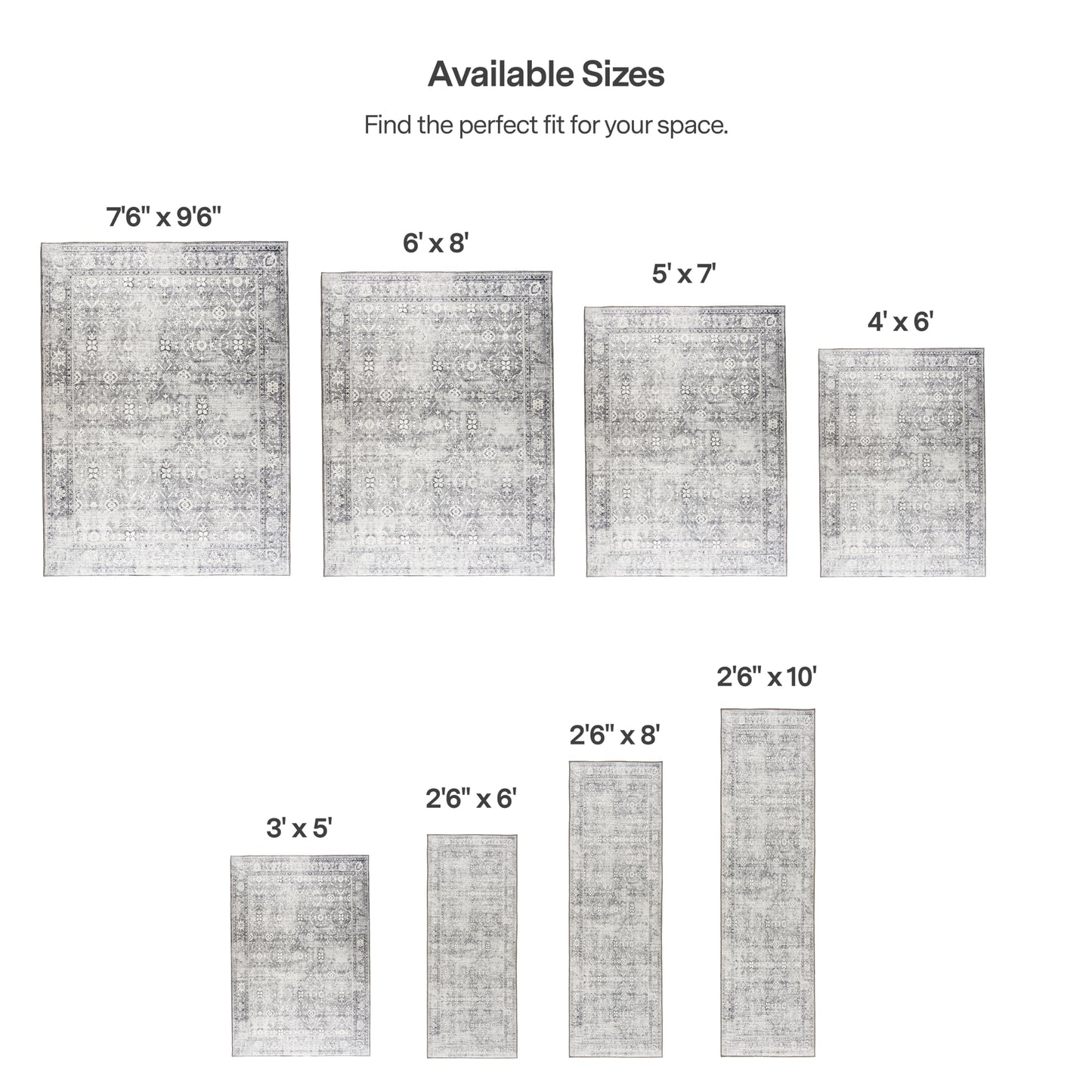 ReaLife Rugs Machine Washable Area Rug Runner - Living Room Bedroom Bathroom Kitchen Entryway Office - Padded Low Pile Stain Resistant Premium - Boho Farmhouse Vintage - Noor - Silver Ivory 2'6" x 6'