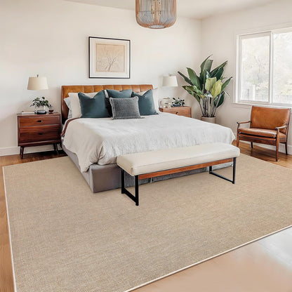 Garvee Modern Solid Washable Rug 8x10 Area Rug for Living Room Woven Textured Ultra-Thin Mat Non Slip Non-Shedding Indoor Floor Cover Foldable Farmhouse Carpet for Bedroom Office Dining Room Tan