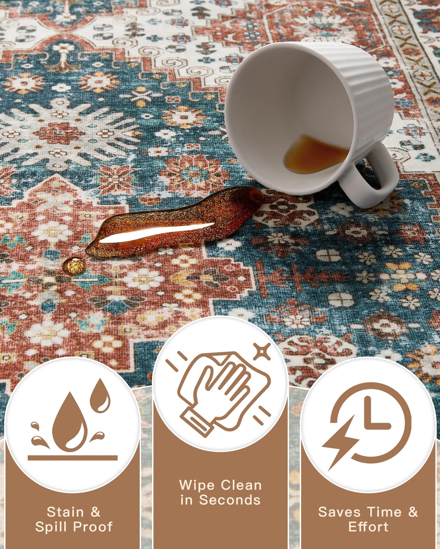 Madane Runner Rug 2'6''x8' Kitchen Runner, Hallway Runner Printed Vintage Washable Rugs Soft Non-Slip Low Pile 2.5x8 ft Runners for Hallways Laundry Room Rug Distressed Rug, Navy Blue