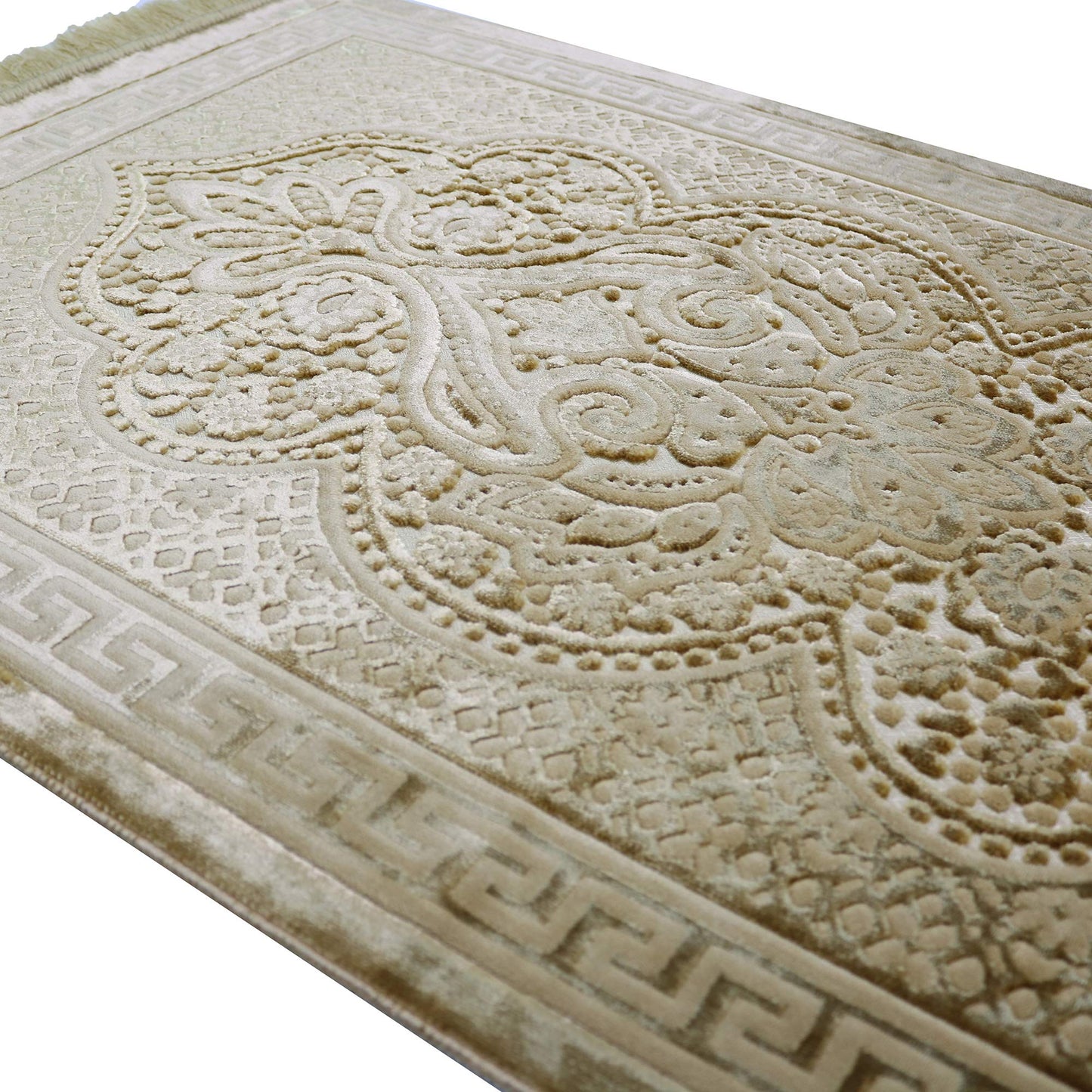 Modefa Luxury Velvet Prayer Rug with Prayer Beads | Soft Elegant Muslim Turkish Janamaz Sajada Carpet for Men and Women | Plain Solid Prayer Mat Ramadan Eid Gift - Paisley (Golden Yellow)