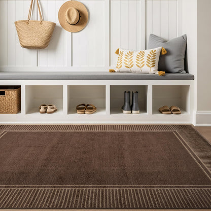 Rugshop Modern Distressed Bordered Indoor Area Rug for Entryway,Bedroom,Kitchen Rug Low Pile Rug with Jute Backing 4' x 6' Brown