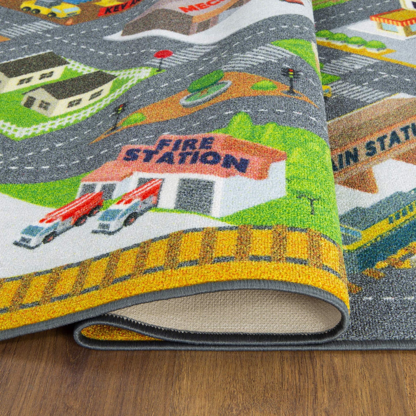 KC Cubs: Educational Rug: Country Farm Construction Road Map – 8x10' Playmat - Interactive Car Route, Area Carpet, Bedroom-Classroom, Baby-Toddler-Kid