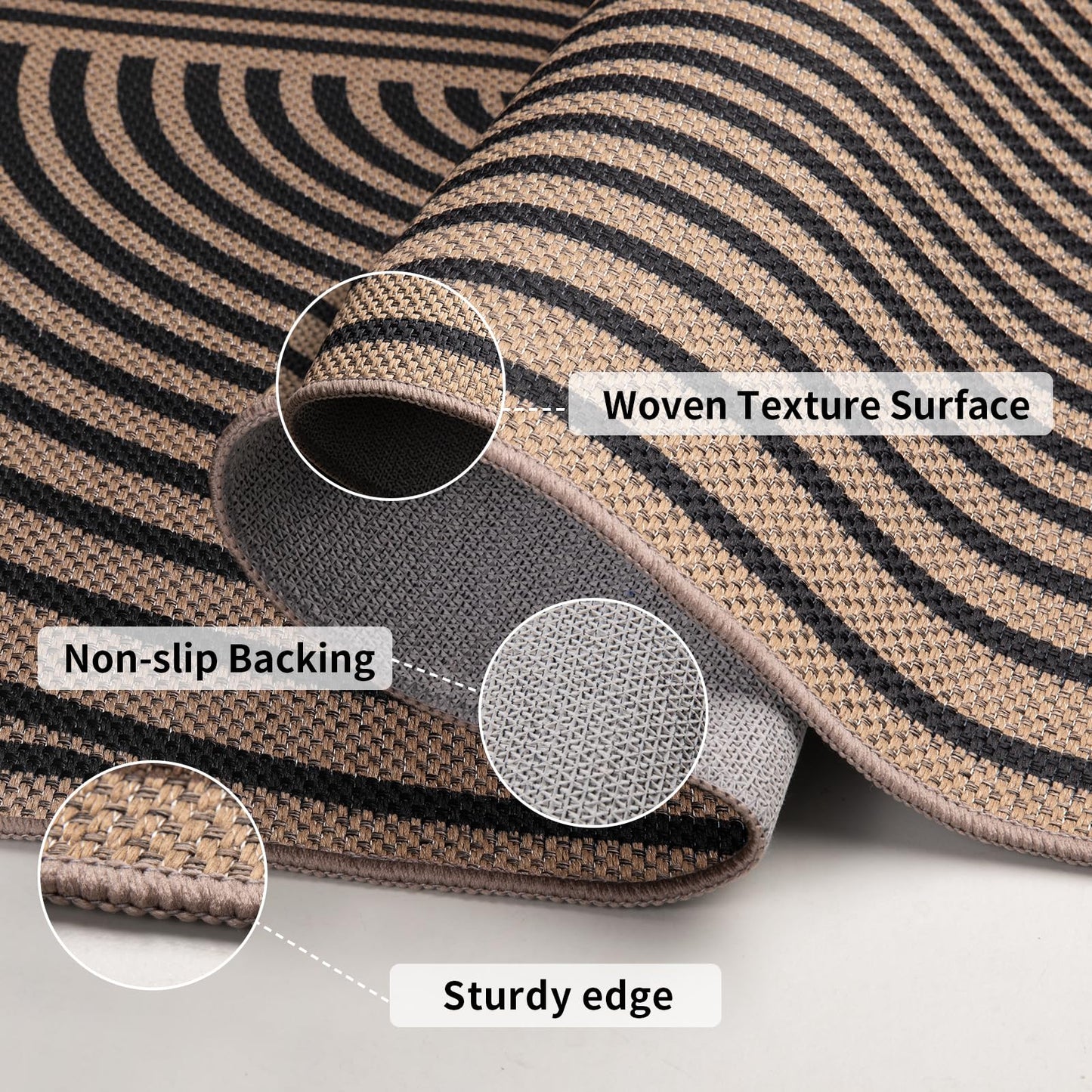 Tangsoo Easy Jute Area Rug 4x6 Washable Rug for Indoor Outdoor Patio,Non-Slip Black Indoor Outdoor Carpet,Boho Farmhouse Throw Mat for Front Porch Kitchen Bedroom Foyer