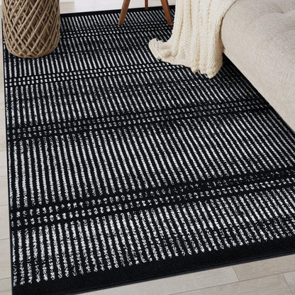 Rugshop Contemporary Stripe Lines High Traffic Living Room,Bedroom,Kitchen, Home Office Area Rug 5' x 7' Black