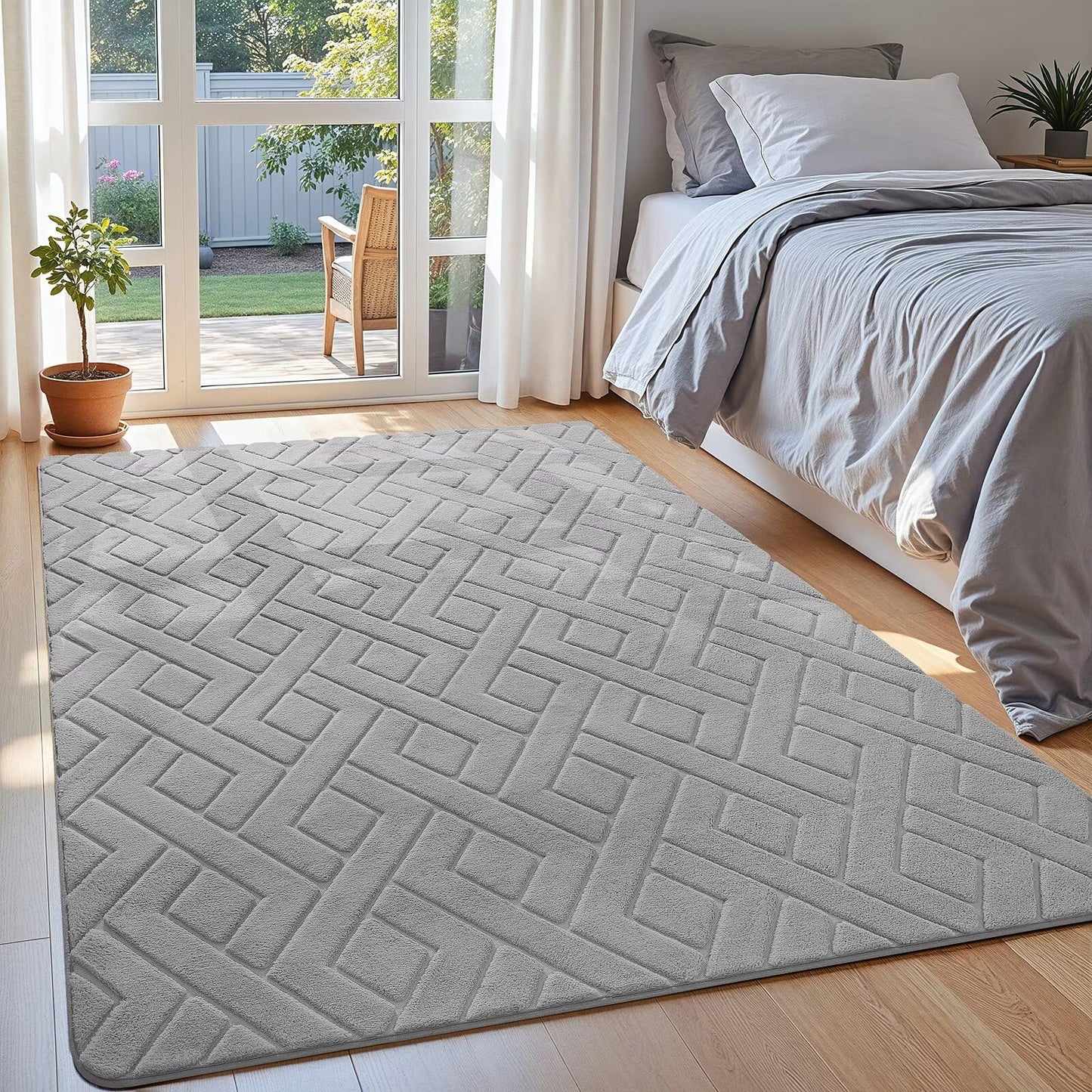 Macgace Ultra Soft Grey Area Rug for Bedroom, 4x6 Modern Geometric Shag Rugs with Nonslip Backing for Living Room, Washable Fuzzy Carpet for Cozy Kids Room Nursery