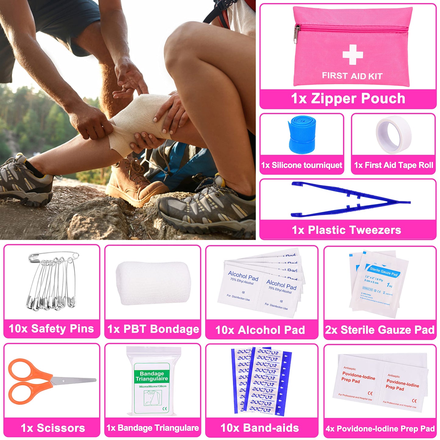 GETLMUL Pink Car Emergency Kit, Premium Roadside Emergency Car Accessories Kit with Jumper Cables, Flashlight, Shovel, Screwdriver Set, etc Car Accessories for Women