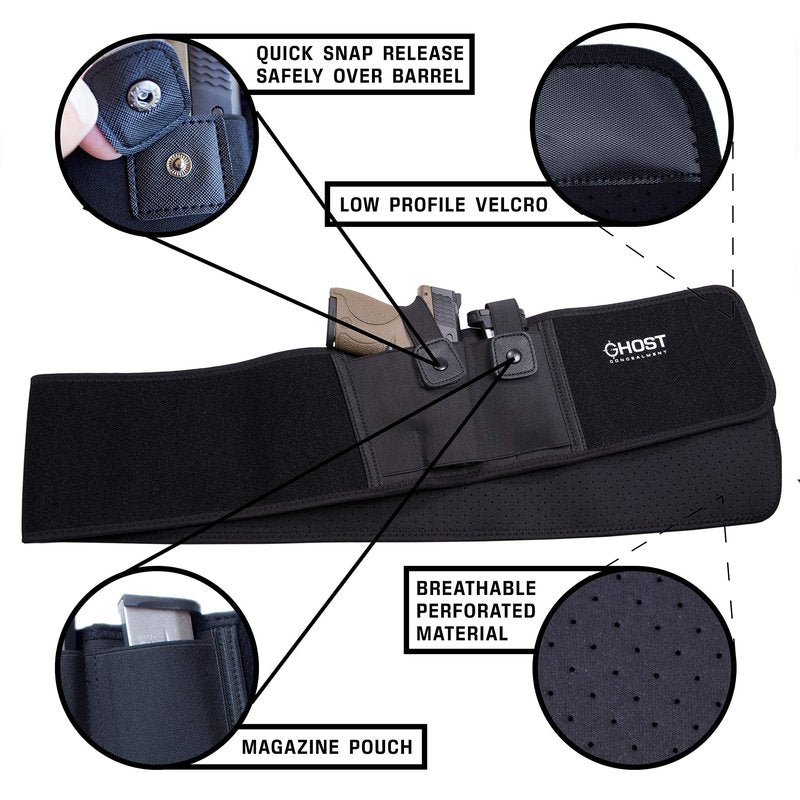 Belly Band Holster for Concealed Carry, Belly Gun Holster for Men Women, Waistband Holster, Airsoft Holster Fits Glock 19 17 42 43, Smith Wesson, Taurus, Ruger (M (40" and Under), Right)