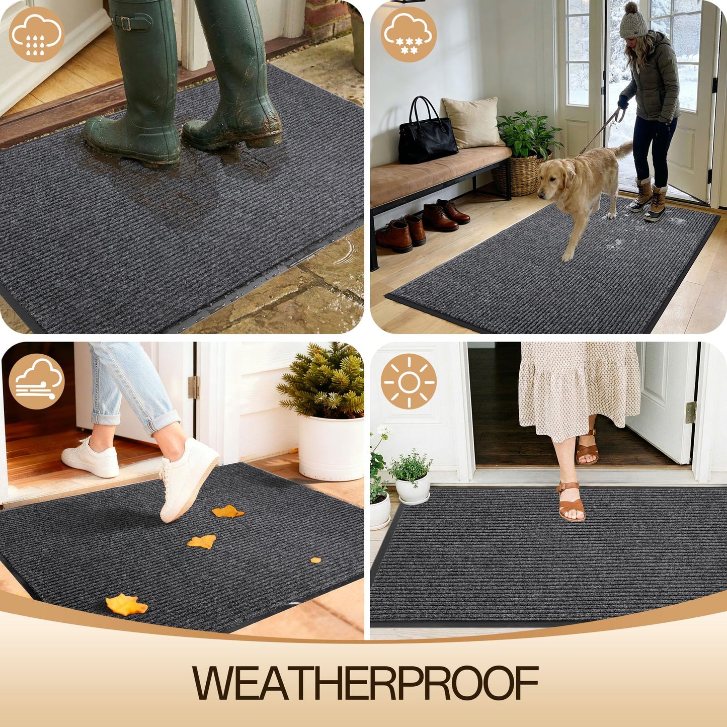 Amyracel Front Door Mat Indoor Outdoor Entrance, 48" x 72" All-Season Waterproof Doormat for Enterway, Heavy Duty Commercial Floor Mat, Fade Resistant, Rubber Back, Low Profile, Easy Clean
