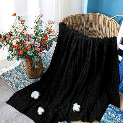 NTBAY 100% Pure Cotton Cable Knit Throw Blanket, Super Soft Warm 51x67 Knitted Throw Blanket for Couch, Sofa, Chair, Bed - Extra Cozy, Machine Washable, Comfortable Home Decor, Black