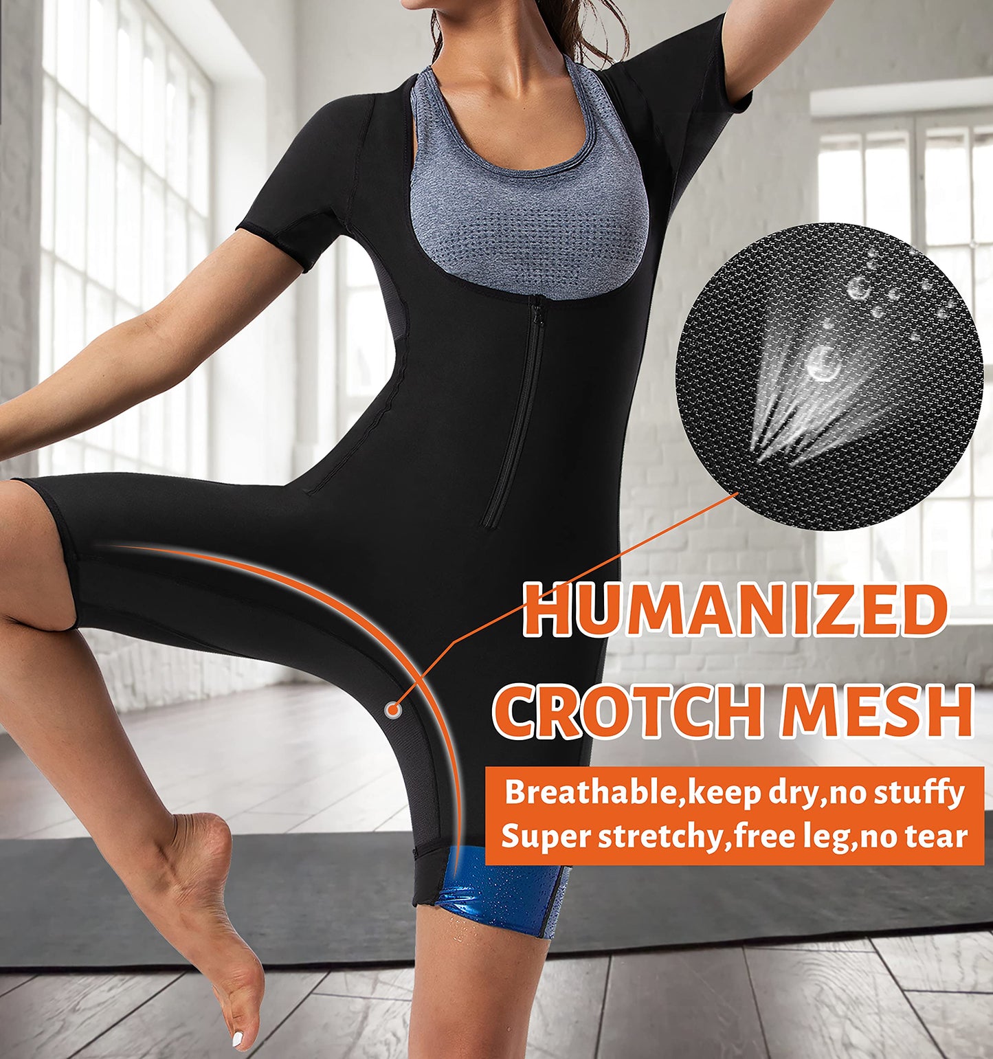 QZSH Women Sauna Suit Sweat Shirt Slimming Vest Hot Top Jumpsuit Shapewear,Armpit and Crotch Mesh（BH7008-01-XL）
