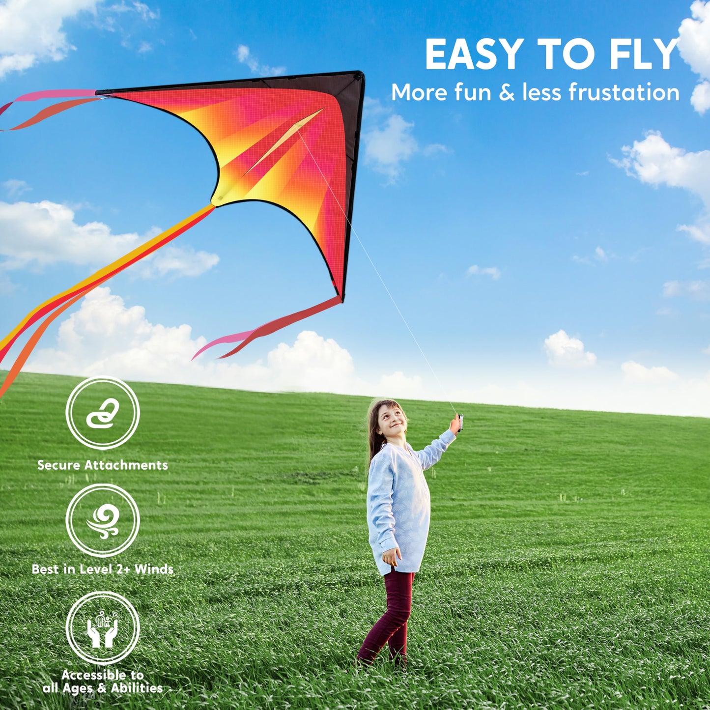 JOYIN Large Delta Kite Red, Green and Purple, Easy to Fly Huge for Kids and Adults with 262.5ft String, Large Delta Beach Kite for Outdoor Games and Activities