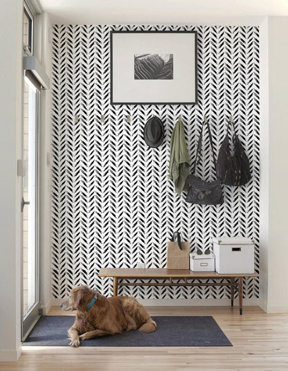 Micpolo Black and White Peel and Stick Wallpaper Modern Self-Adhesive Contact Paper Thicken Waterproof Easy to Clean Decorative Removable Wall Paper Herringbone for Bedroom Bathroom 17.3in x 78.7in