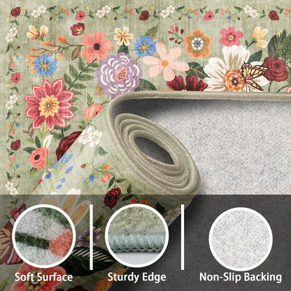 Babovid Green Area Rugs 10x14 for Living Room, Non Slip Machine Washable Floral Rugs, Low Pile Lightweight Large Rug for Bedroom, Dining Room, Home Office