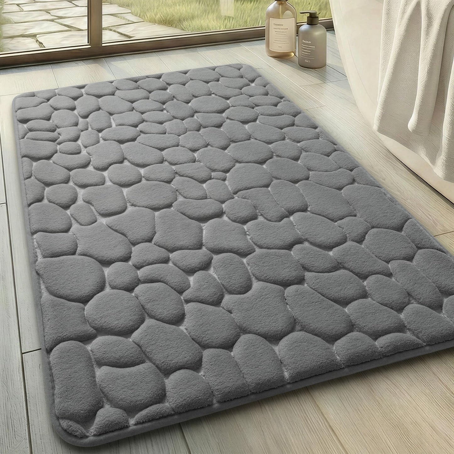 YIHOUSE Memory Foam Cobblestone Rugs Super Water Absorbent Bath Mats for Bathroom Machine Washable Bath Rugs(20x32,Dark Gray)