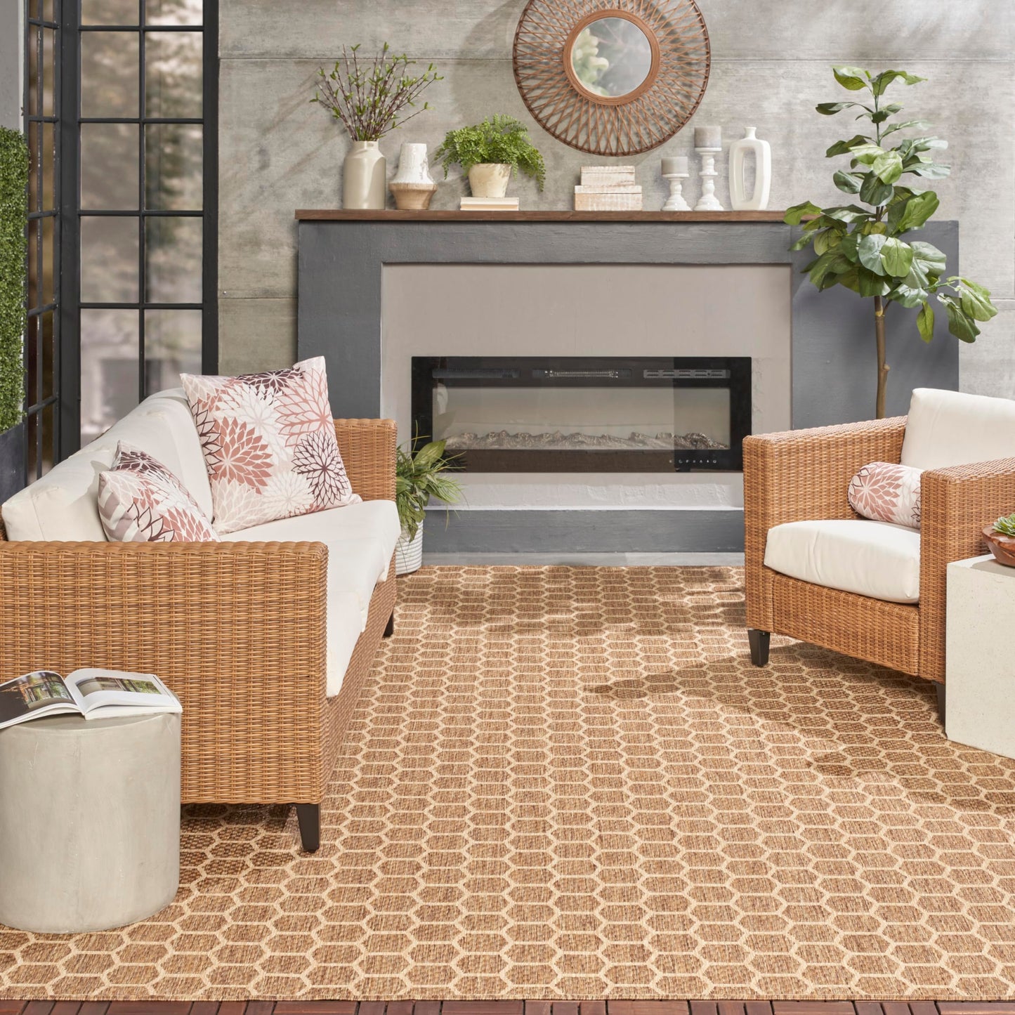Nourison Home Reversible Indoor Outdoor Natural 8' x 10' Area Rug - Easy Clean, Non Shedding, Bed Room, Living Room, Dining Room, Kitchen (8' x 10')