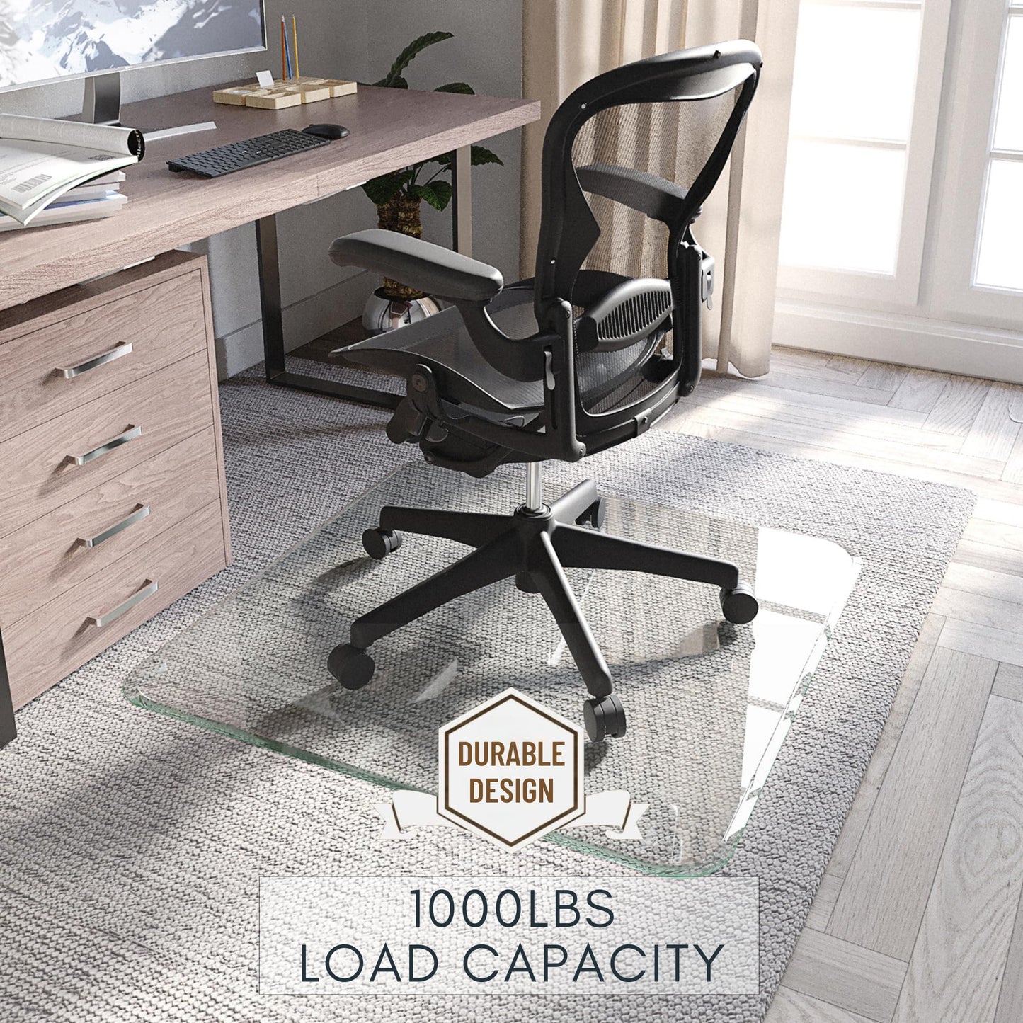 Office Chair Mat for Carpet & Hardwood Floors - 36x46 Tempered Glass Chair Mat with Beveled Edge, Heavy-Duty 1,000 lb Capacity, Smooth Glide Floor Protector by Clearly Innovative
