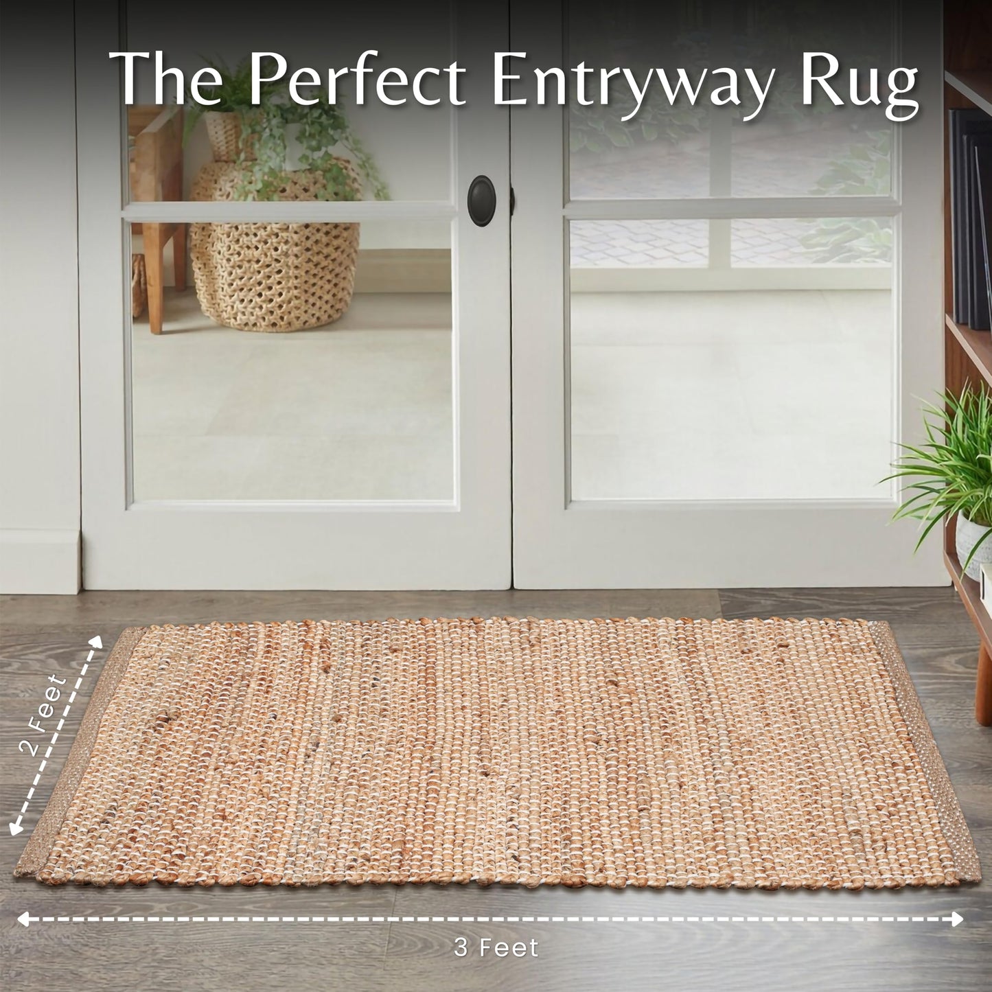 Hausattire Jute Woven Rug 2'x3' - Natural, Hand Braided Boho Entry Area Rugs for Kitchen, Living Room | Small Farmhouse Indoor Outdoor Decorative Mat for Patio, Entryway Front Door Mats - 24x36 Inches