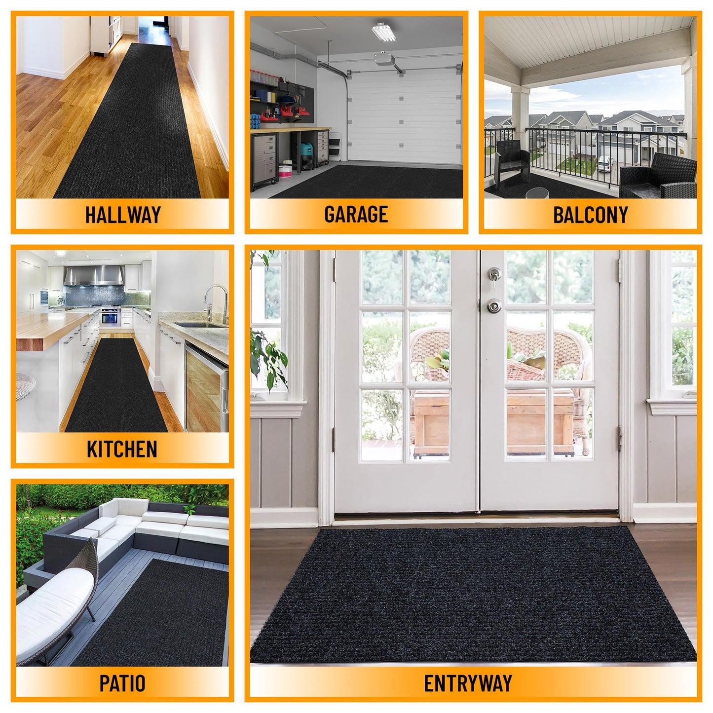 Ottomanson 2'7" x 9'10" Hallway Runner with Scraper Pile - Extra Durable Non-Slip Rug Mat for Indoor & Outdoor Use - Ideal for Kitchen, Entryway & Garage - High-Traffic Carpet, Black