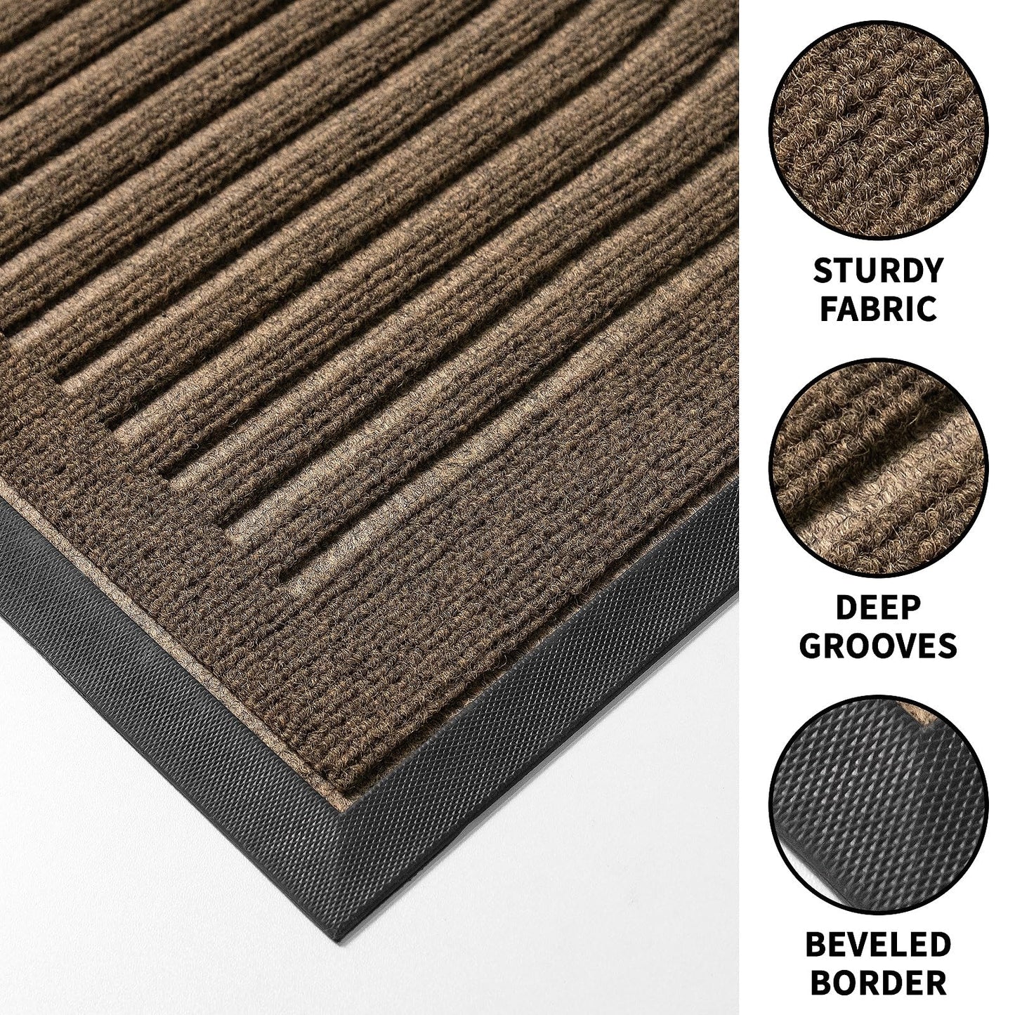 Heavy Duty Door mat Outdoor Indoor Entrance, Non Slip Welcome Mat, Natural Rubber Floor Mat for Entryway, Patio, Garage, Porch, 32"x47",Brown
