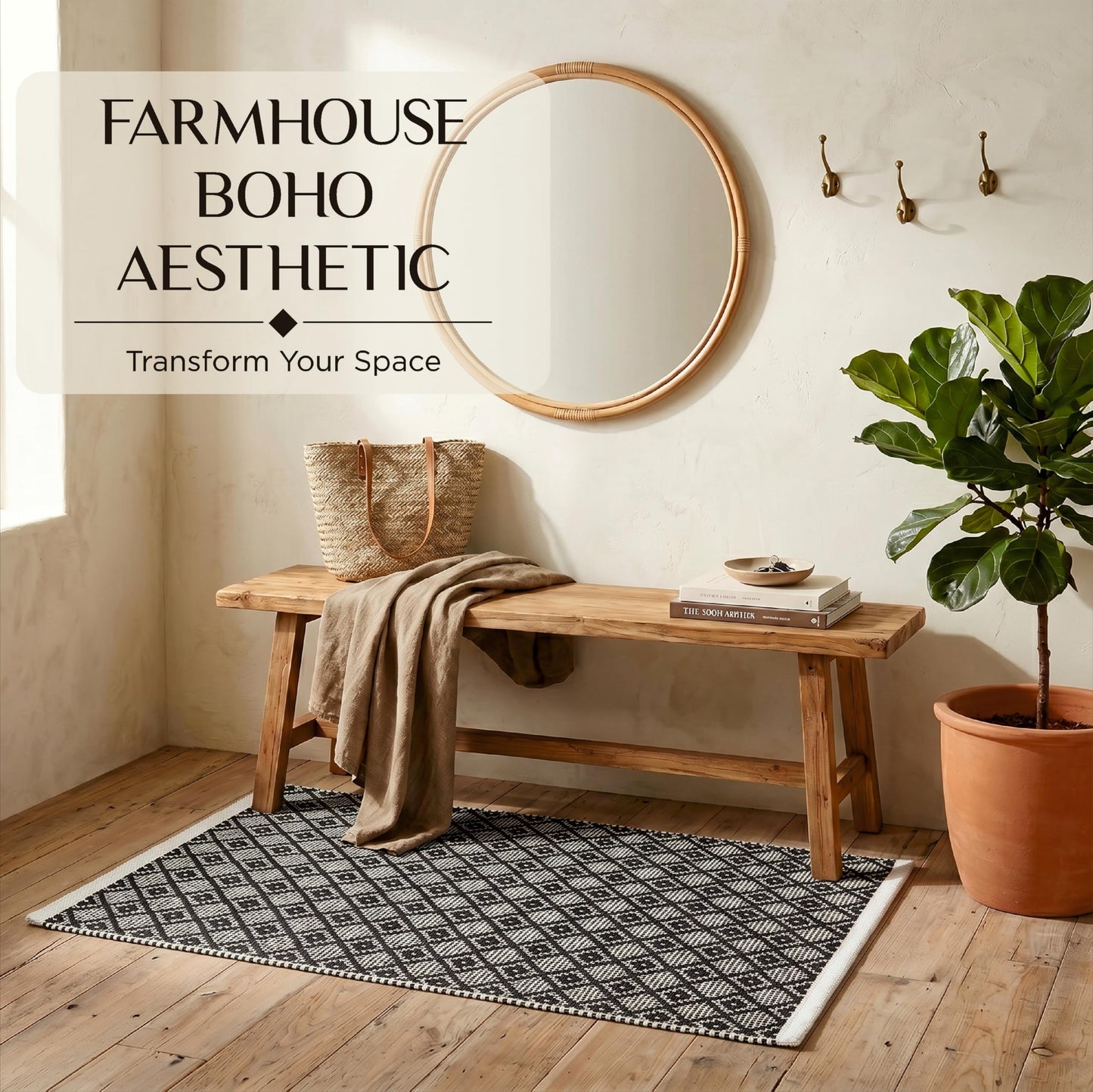 Cotton Diamond Woven Area Rug 2x3 Feet - Black, Non Slip Farmhouse Accent Indoor Outdoor Area Floor Mat Ideal for Entryway, Nursery, Kitchen | Boho Soft Decorative Dark Bedroom Patio Throw Carpet