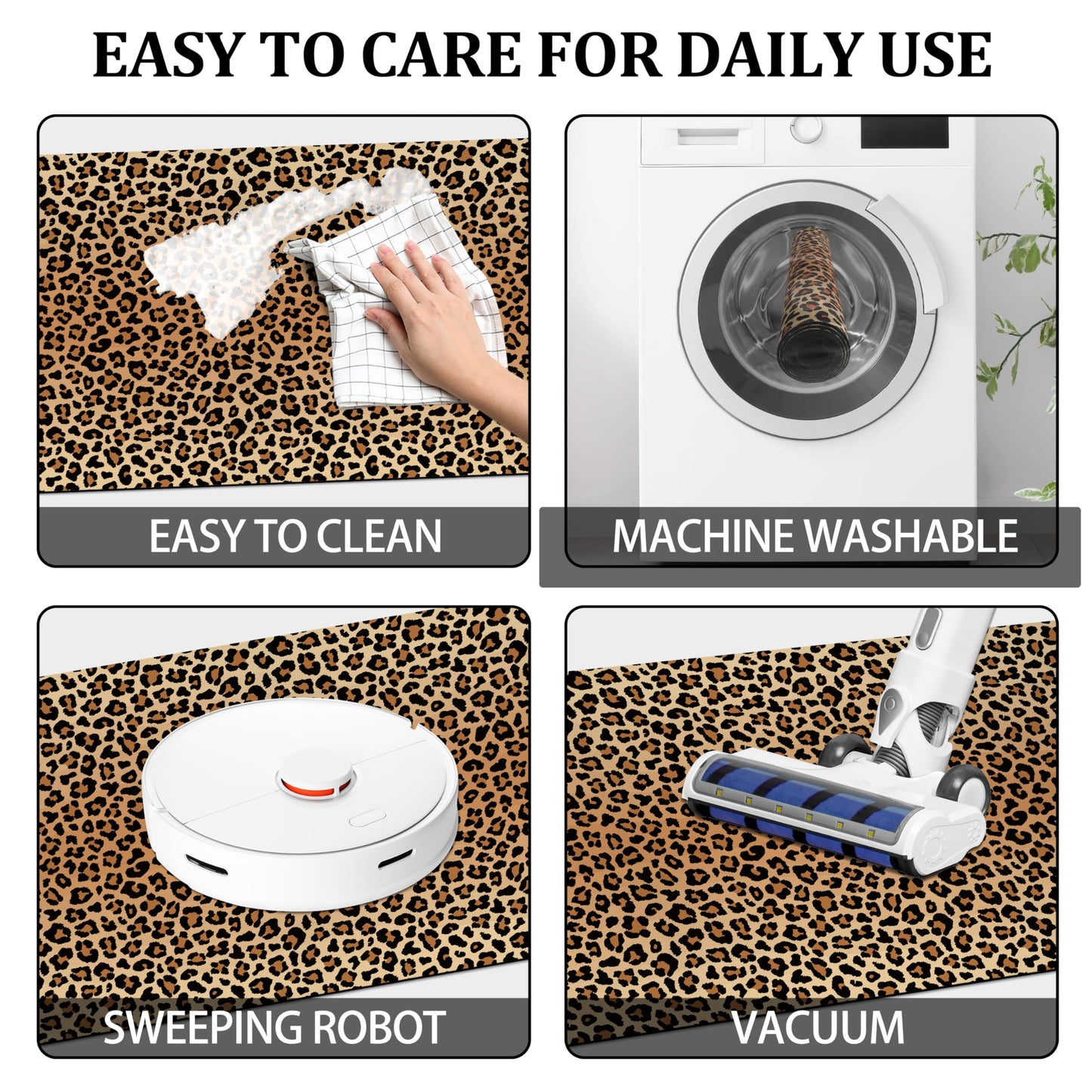 FNLNDO Leopard Bathroom Rugs 17"x 47" Long Bath Rugs Cheetah Print Bathroom Decor Non Slip Floor Mat Absorbent Quick Dry Bath Mats for Sink Shower Bathtub (17"x 47", Cheetah Print)