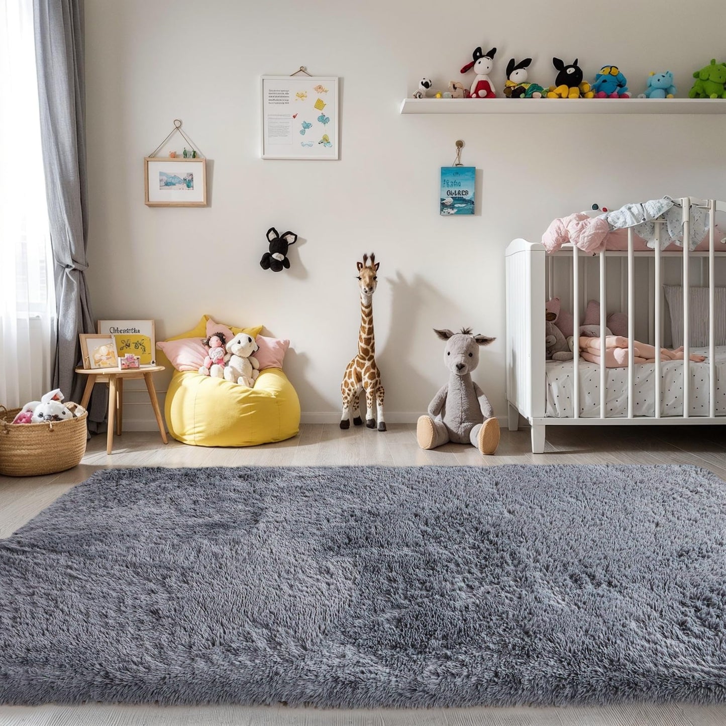 KICHOWUA Thick Area Rug Grey Fluffy Shag 3x5 for Bedroom, Ultra Soft Plush Fuzzy Washable Throw Carpet, Modern Non Slip Cozy Furry Shaggy Rug for Living Room Kids Baby Nursery College Dorm