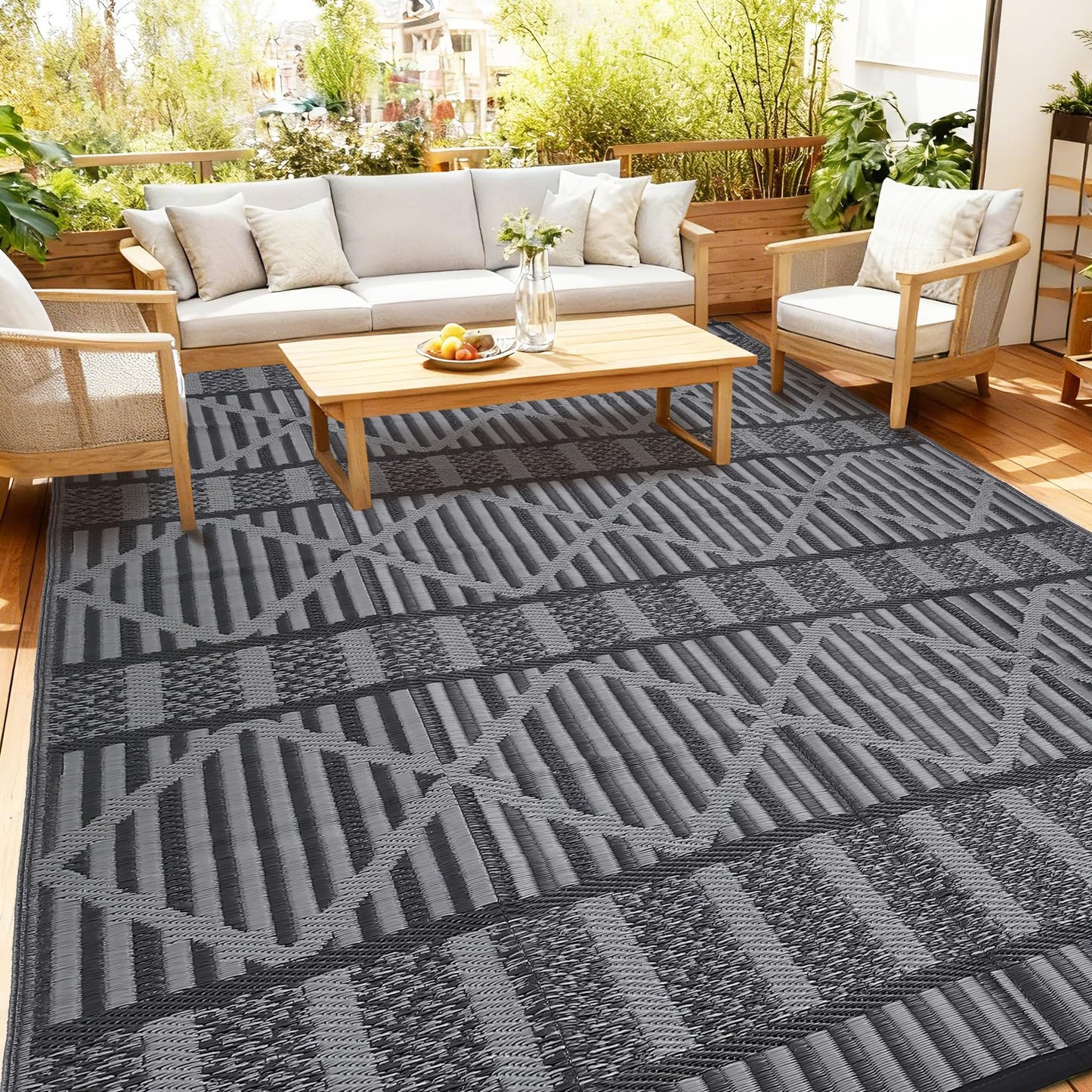 Garvee 9x18 Large Outdoor Rug for Backyard & Patio, Waterproof Plastic Mat for RV Camping, Porch, Deck, Balcony, Reversible Lightweight Carpet, UV Resistant, Easy Clean for Travel & Events